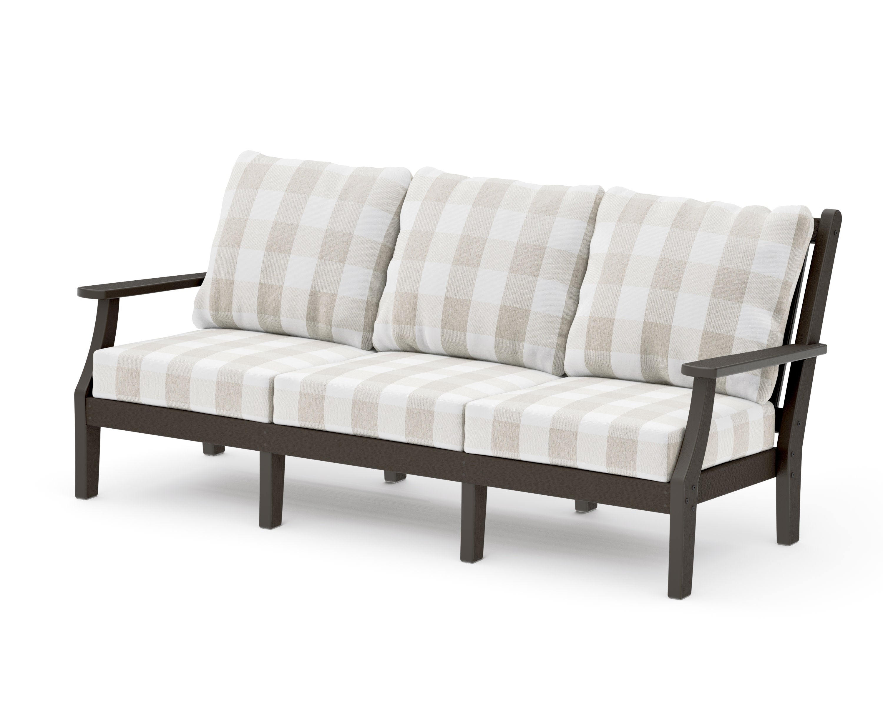 Wovendale Deep Seating Sofa in Vintage Coffee / Buffalo Plaid Dune Burlap