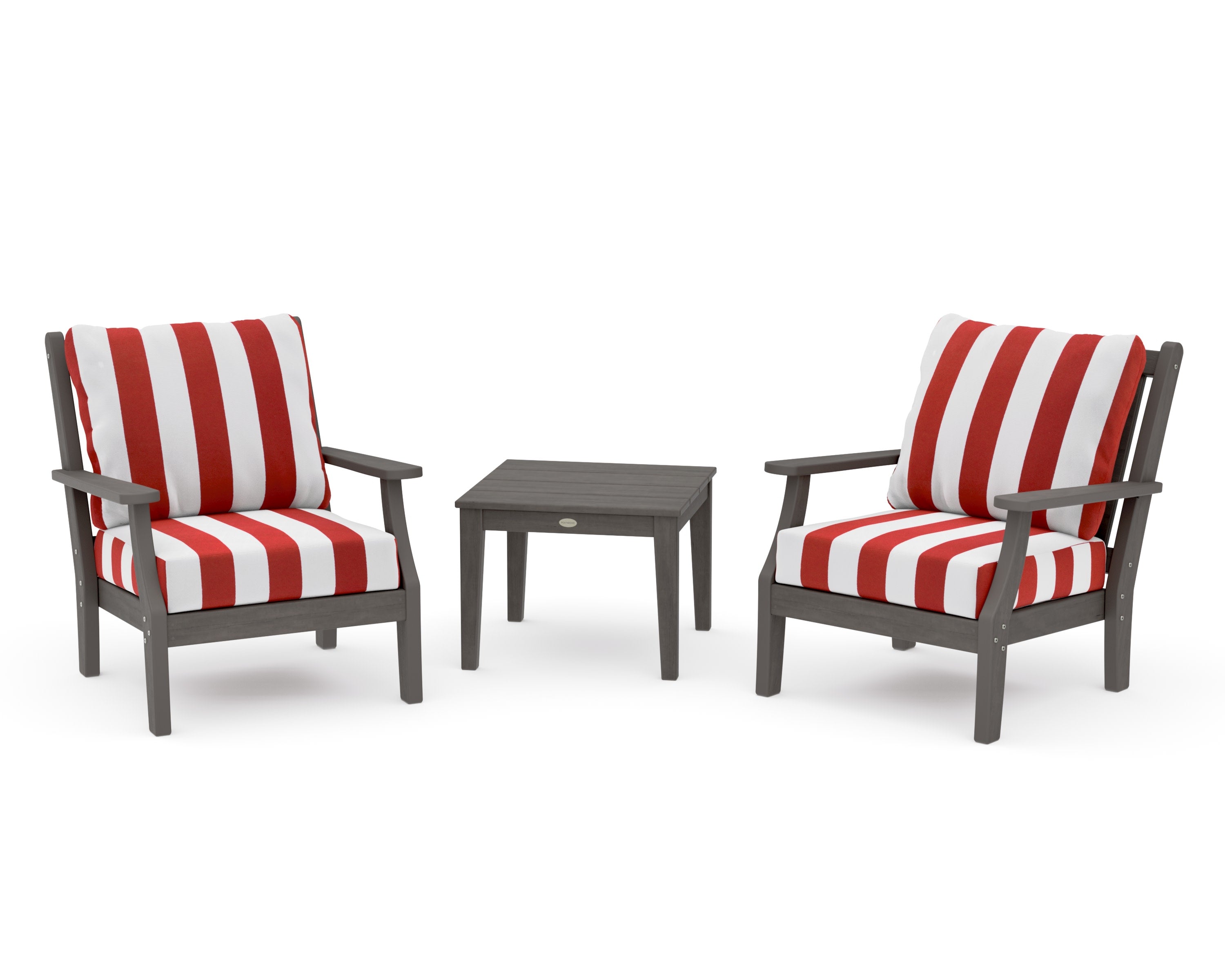 Wovendale 3-Piece Deep Seating Set in Driftwood / Cabana Stripe Crimson