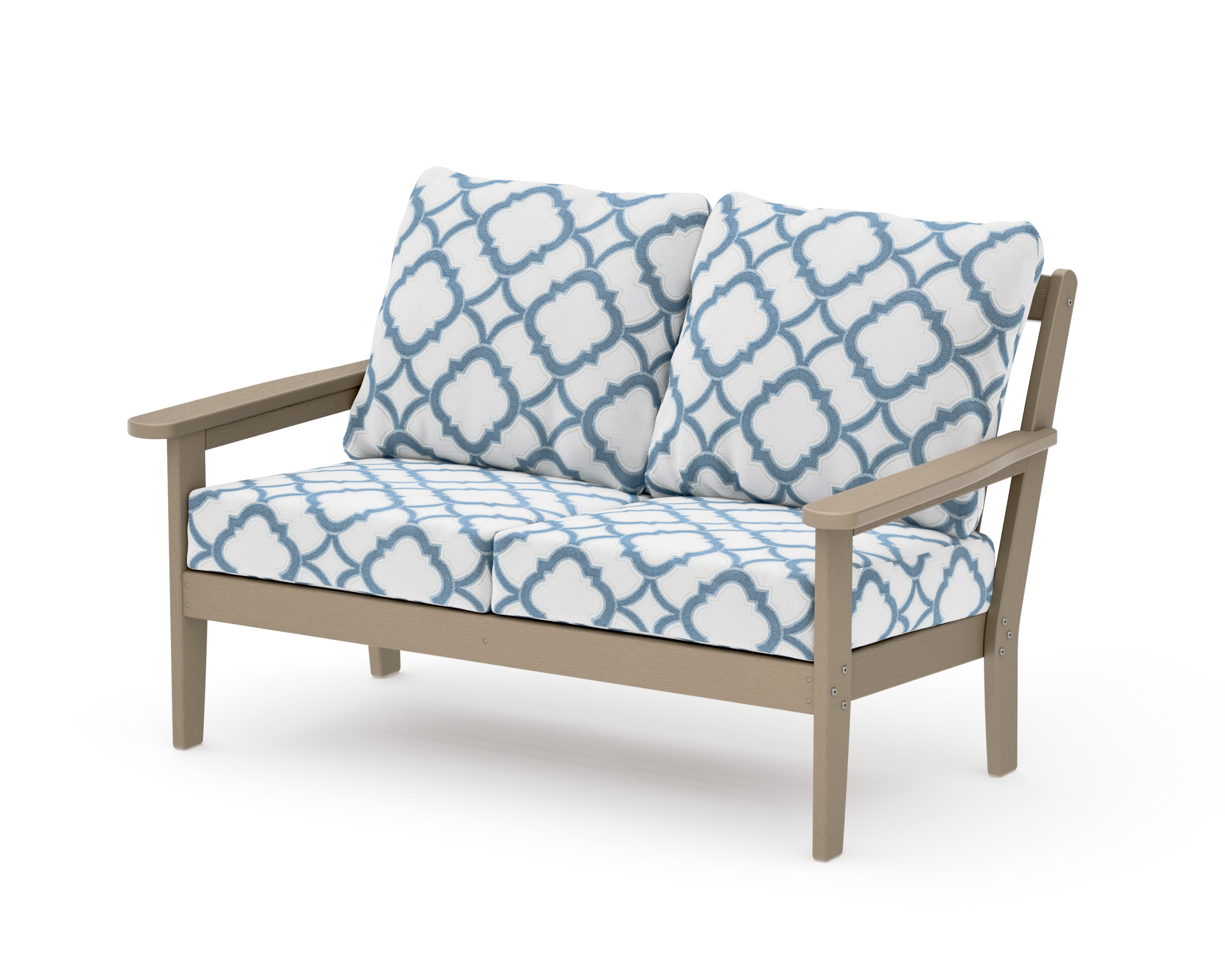 Cottage Deep Seating Loveseat in Vintage Sahara / Trellis Sky Blue