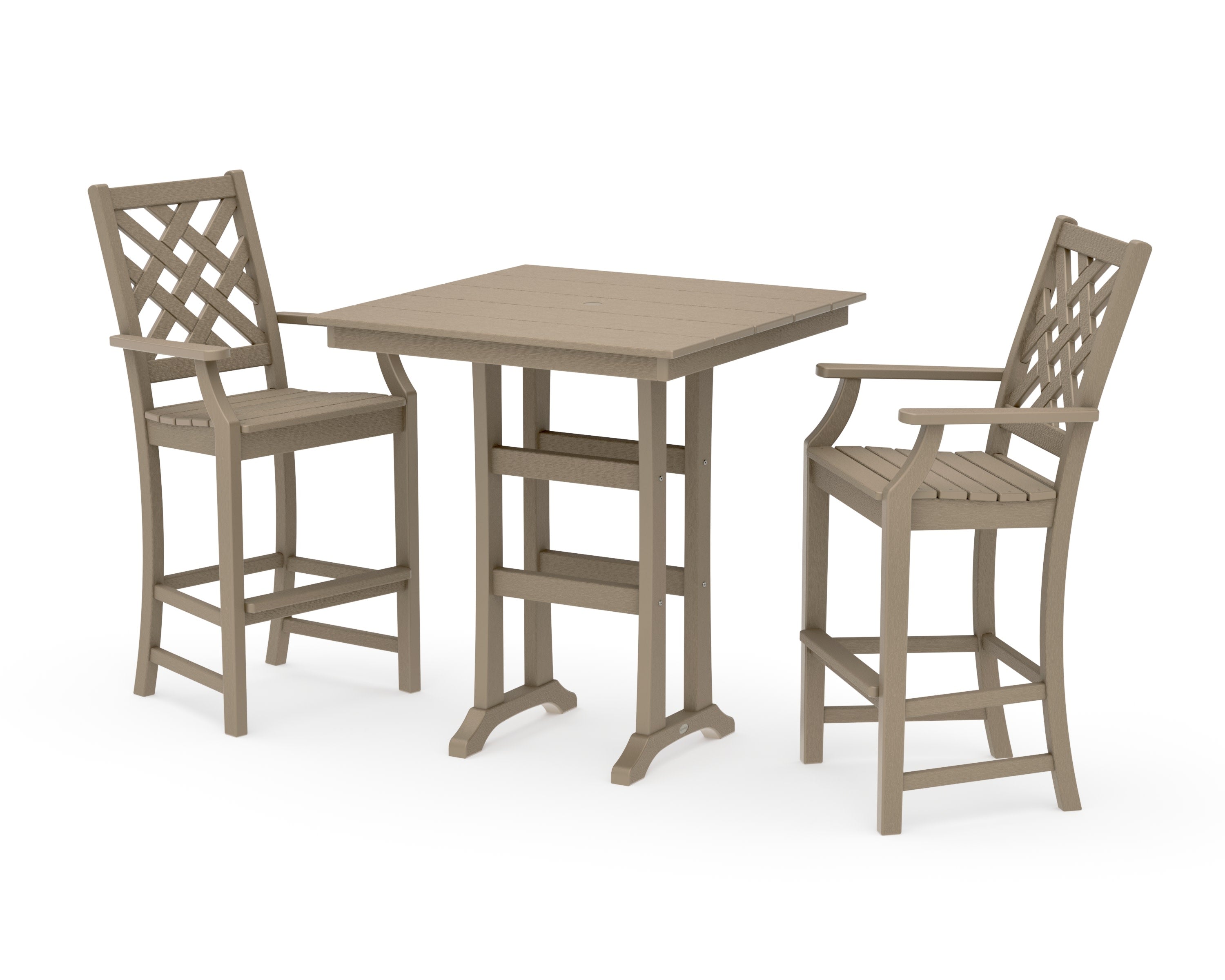 Wovendale 3-Piece Farmhouse Bar Set with Trestle Legs in Vintage Sahara