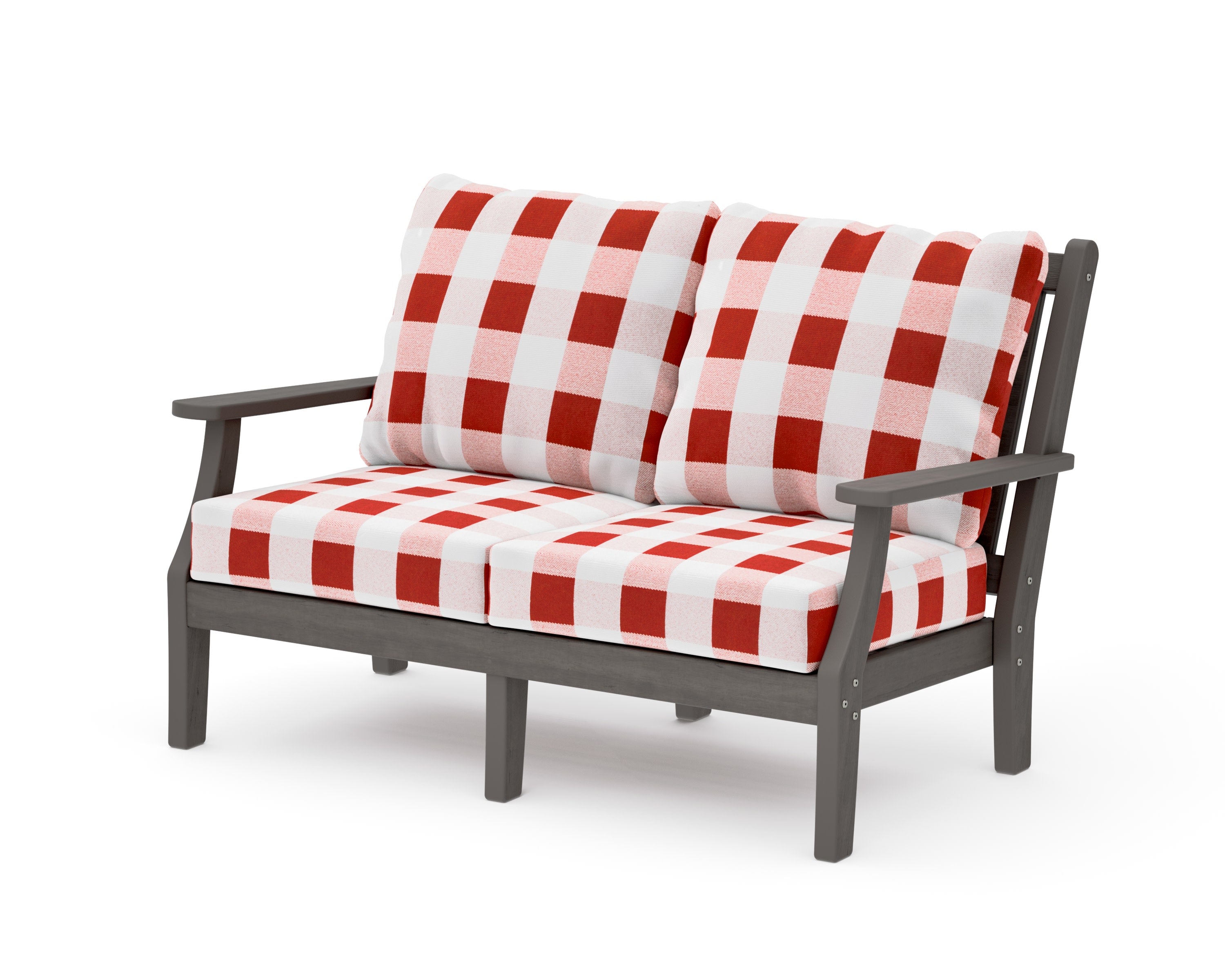 Wovendale Deep Seating Loveseat in Driftwood / Buffalo Plaid Crimson