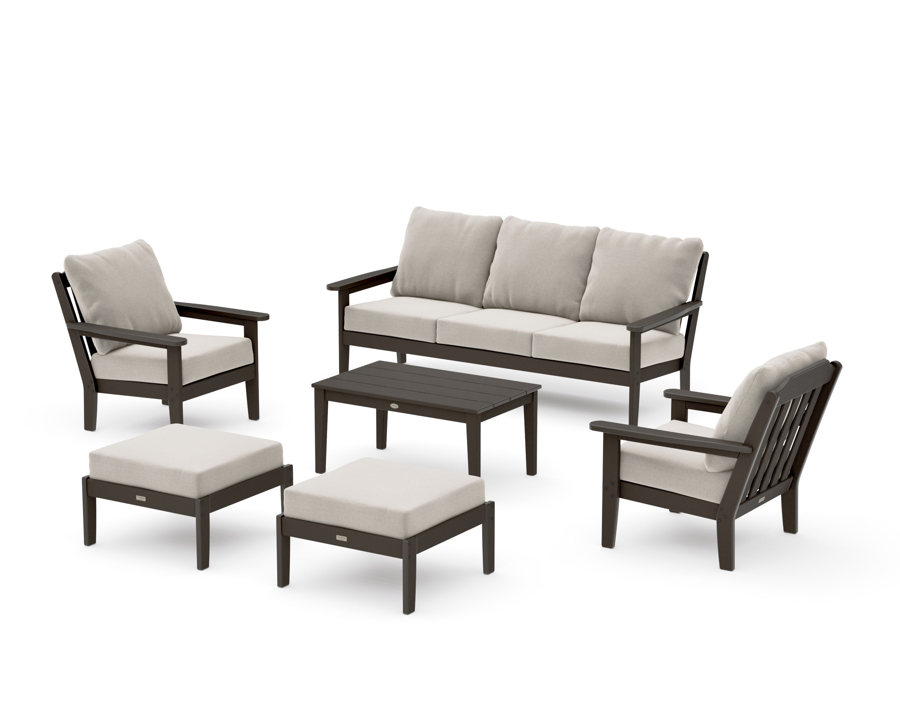 Cottage 6-Piece Lounge Sofa Set in Vintage Coffee / Dune Burlap