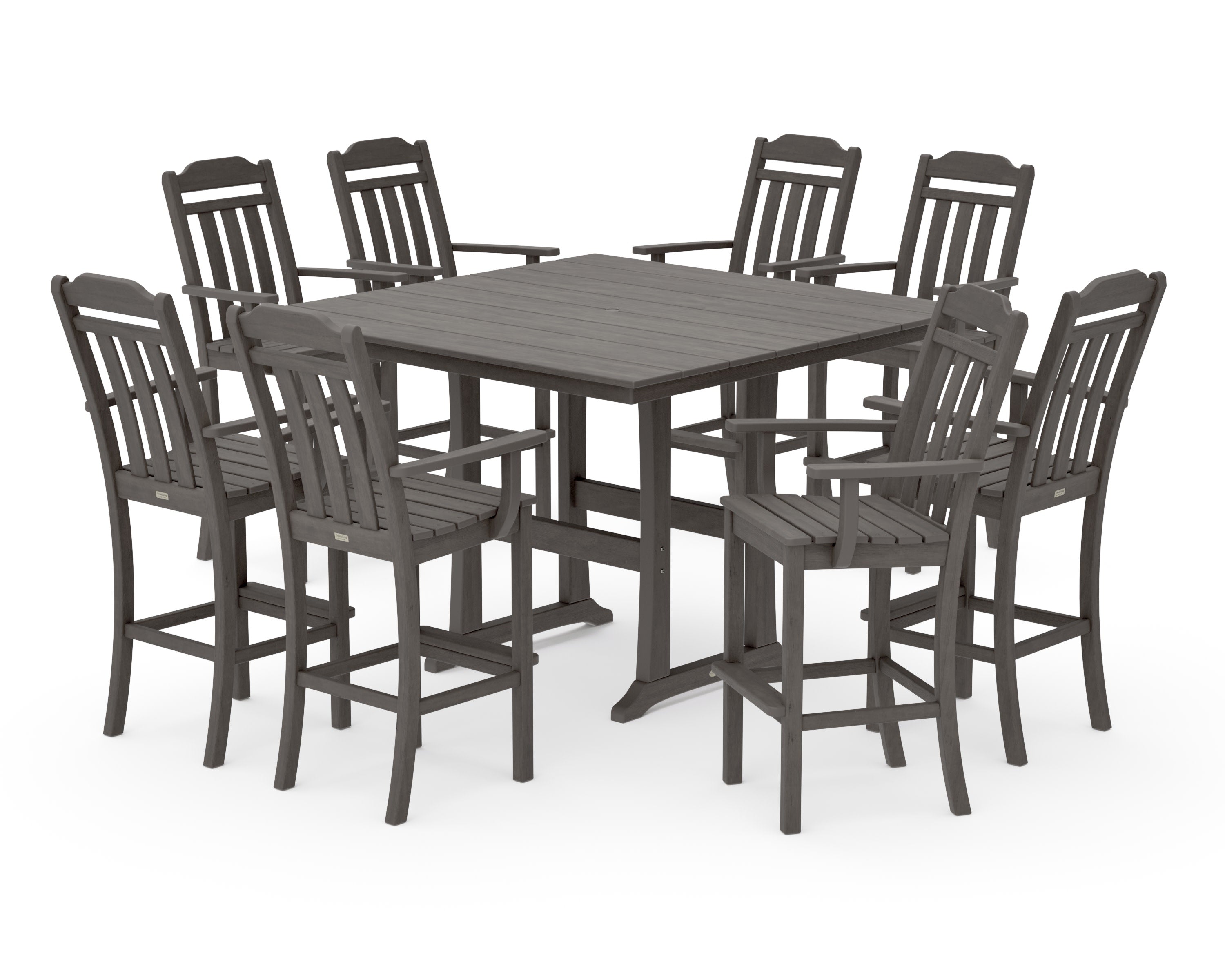 Cottage 9-Piece Farmhouse Bar Set with Trestle Legs in Driftwood