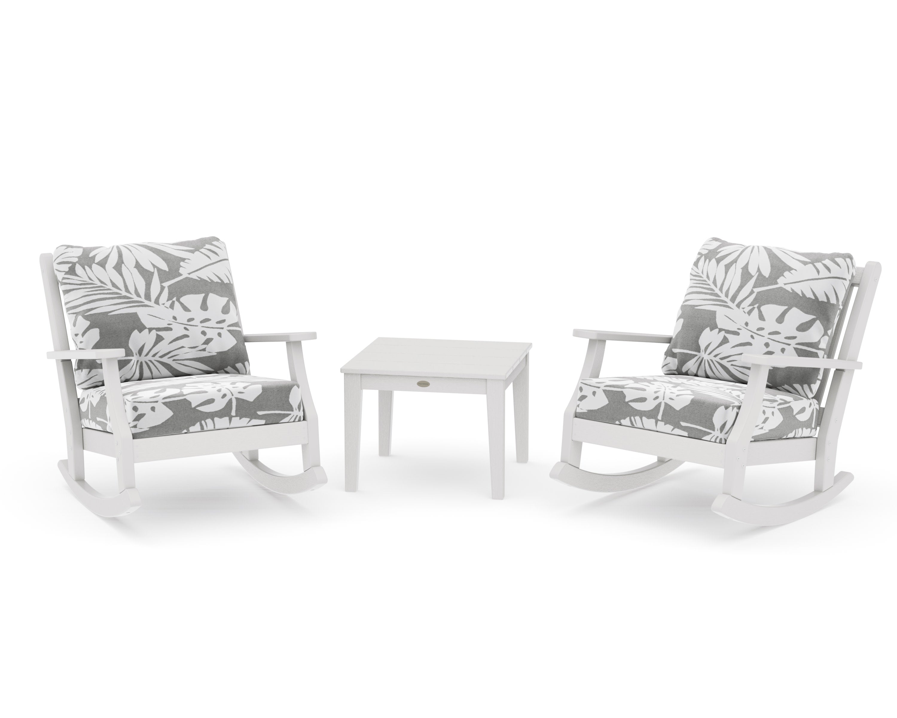 Wovendale 3-Piece Deep Seating Rocker Set in Vintage White / Leaf Grey Mist