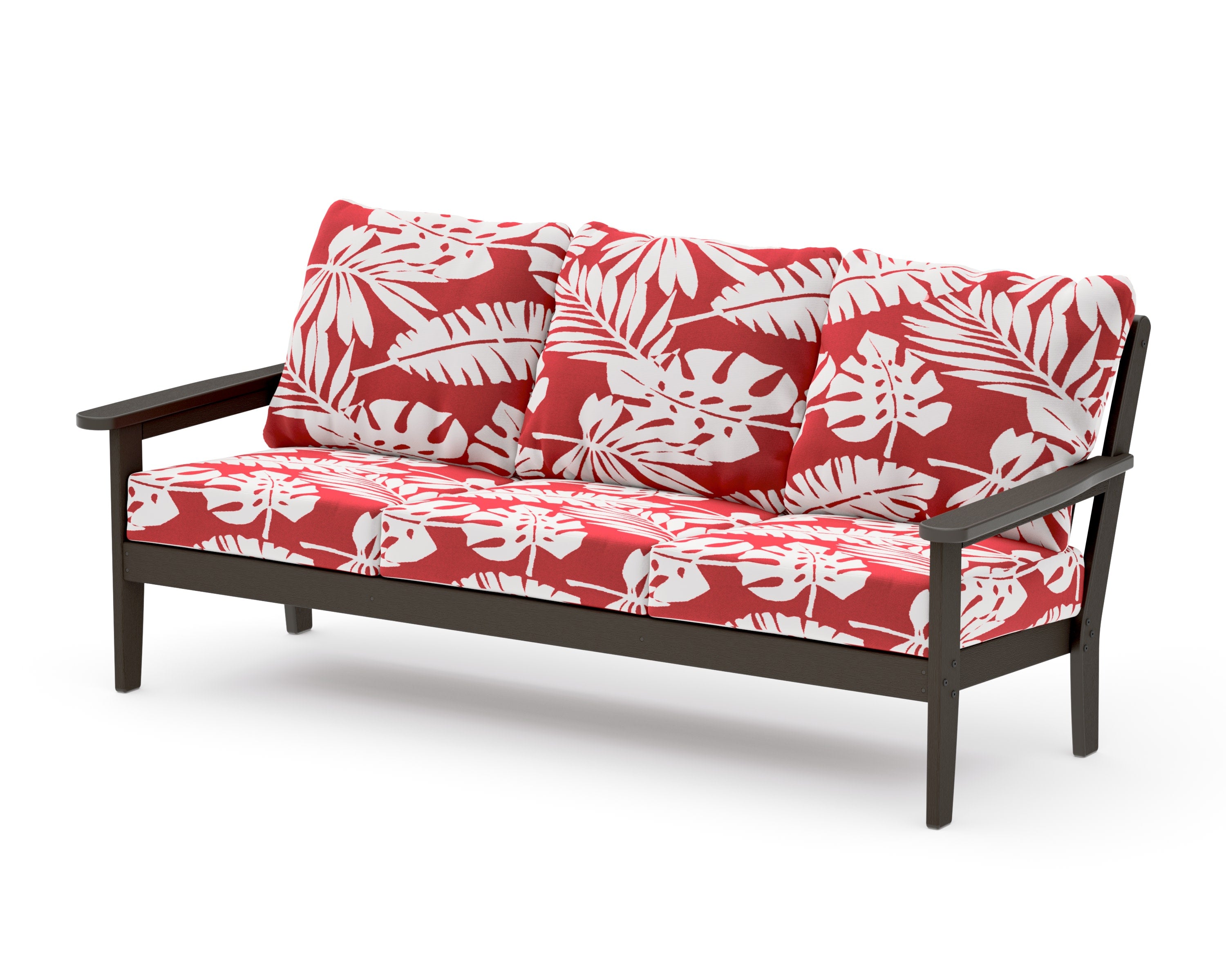 Cottage Deep Seating Sofa in Vintage Coffee / Leaf Crimson