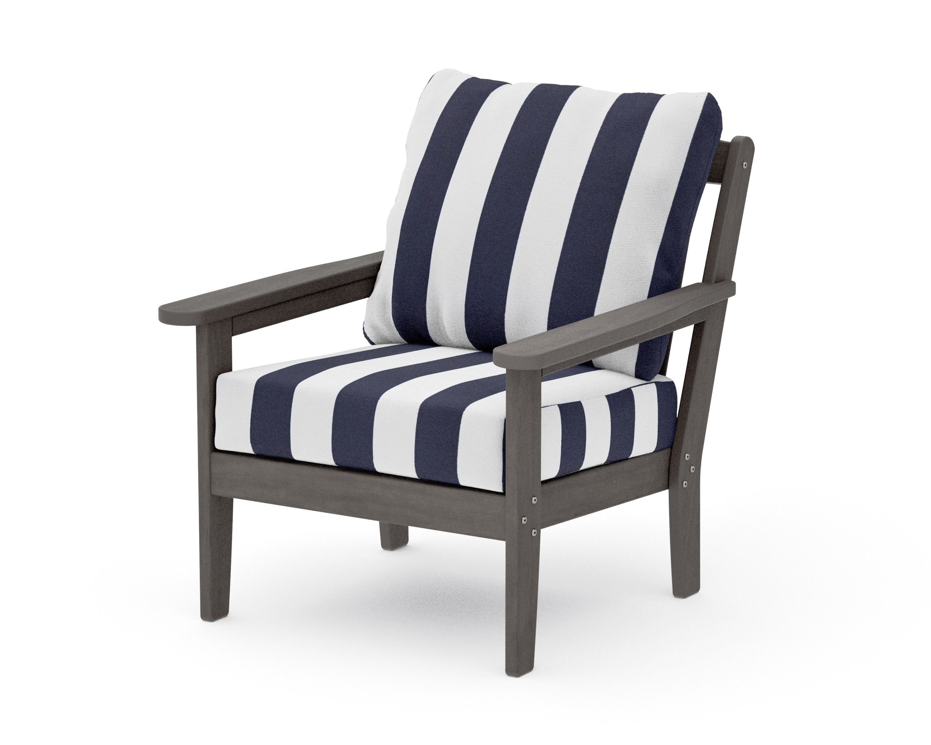 Cottage Deep Seating Chair in Driftwood / Cabana Stripe Navy