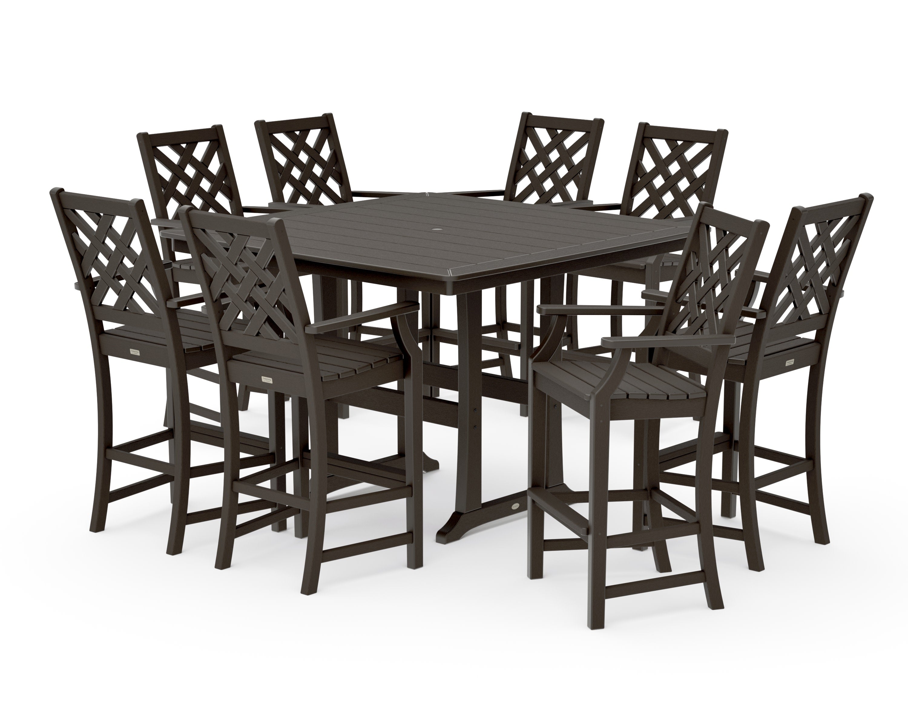 Wovendale 9-Piece Square Bar Set with Trestle Legs in Vintage Coffee