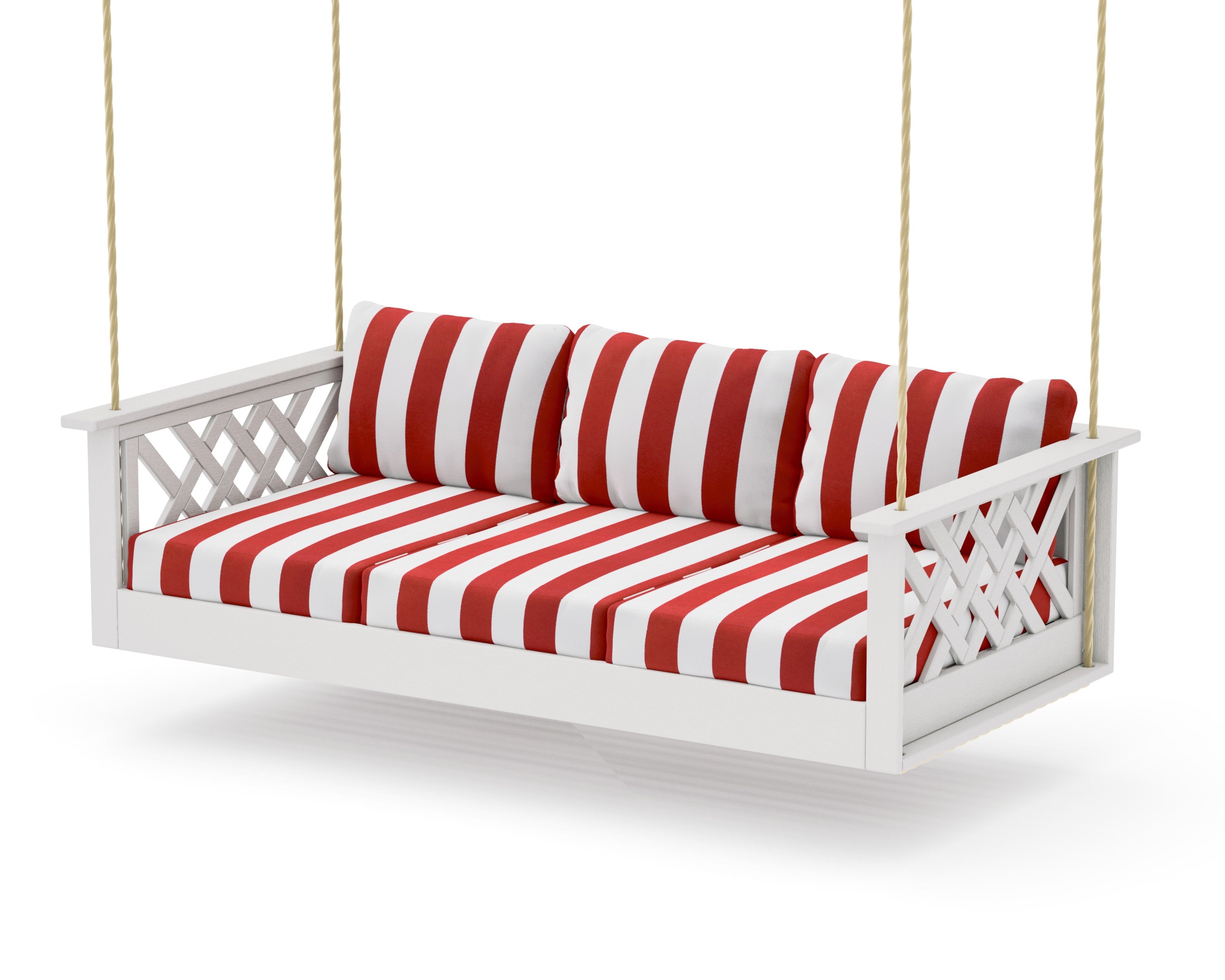 Wovendale Daybed Swing in Vintage White / Cabana Stripe Crimson