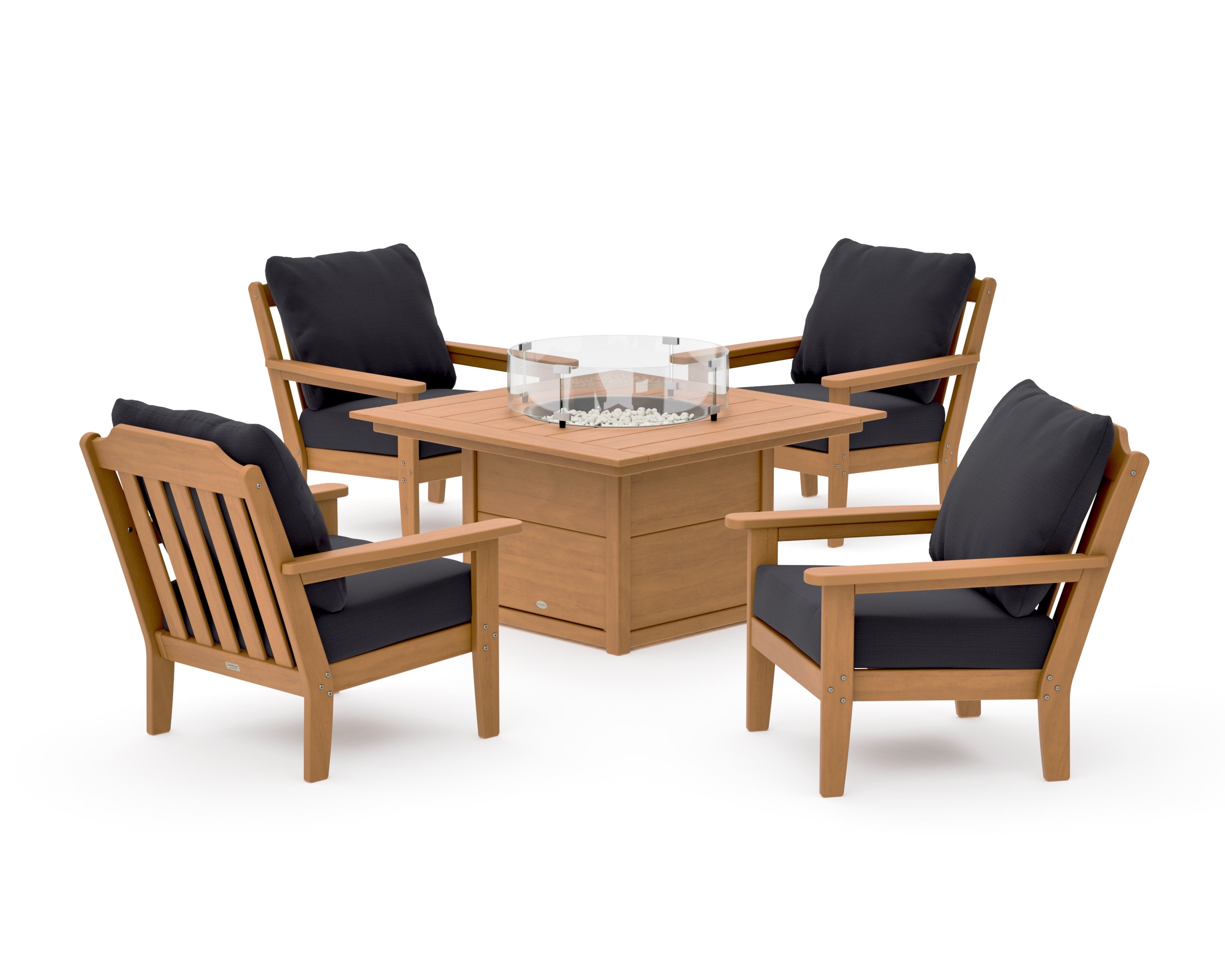 Cottage 5-Piece Deep Seating Set with Fire Pit Table in Natural / Midnight Linen