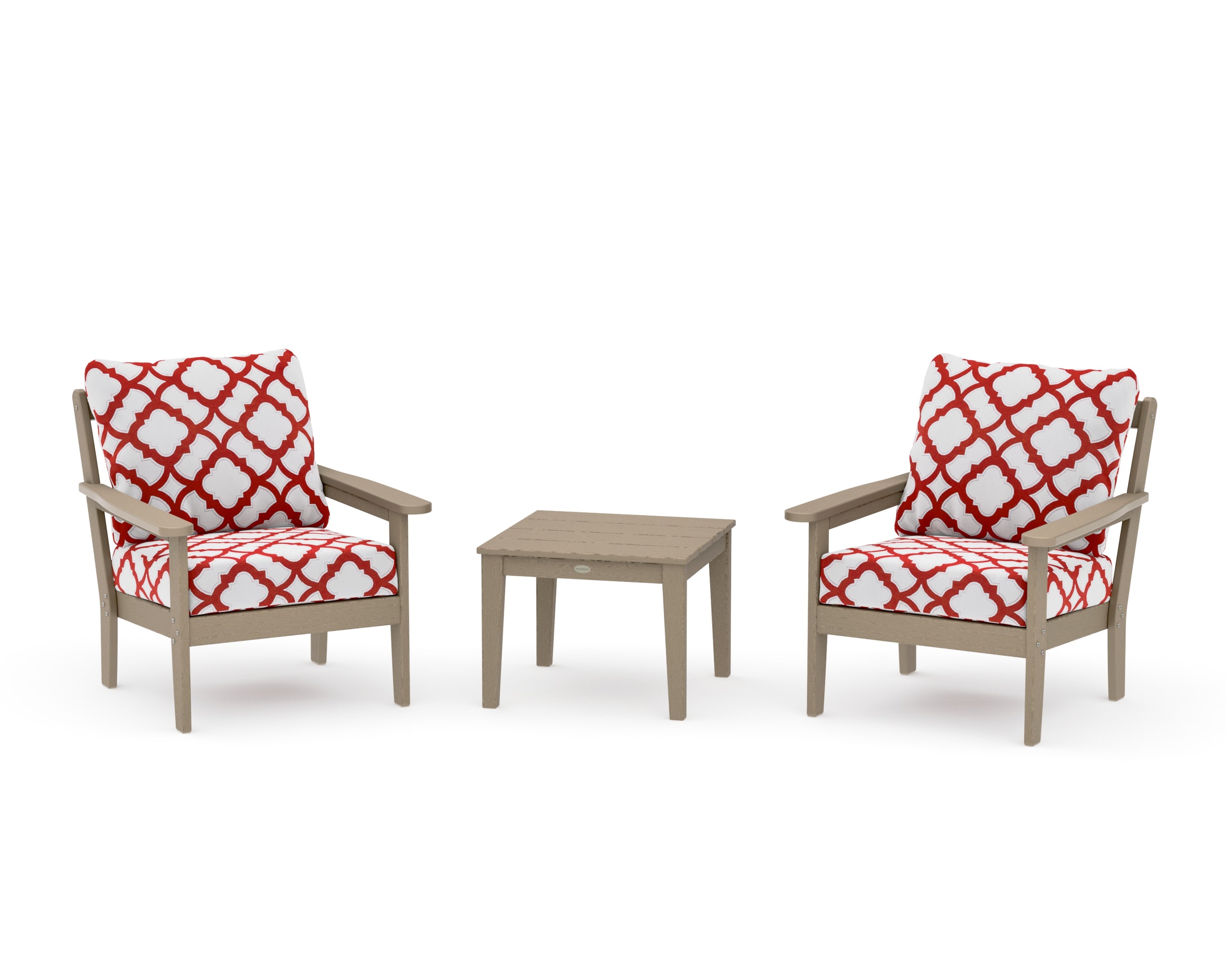 Cottage 3-Piece Deep Seating Set in Vintage Sahara / Trellis Crimson