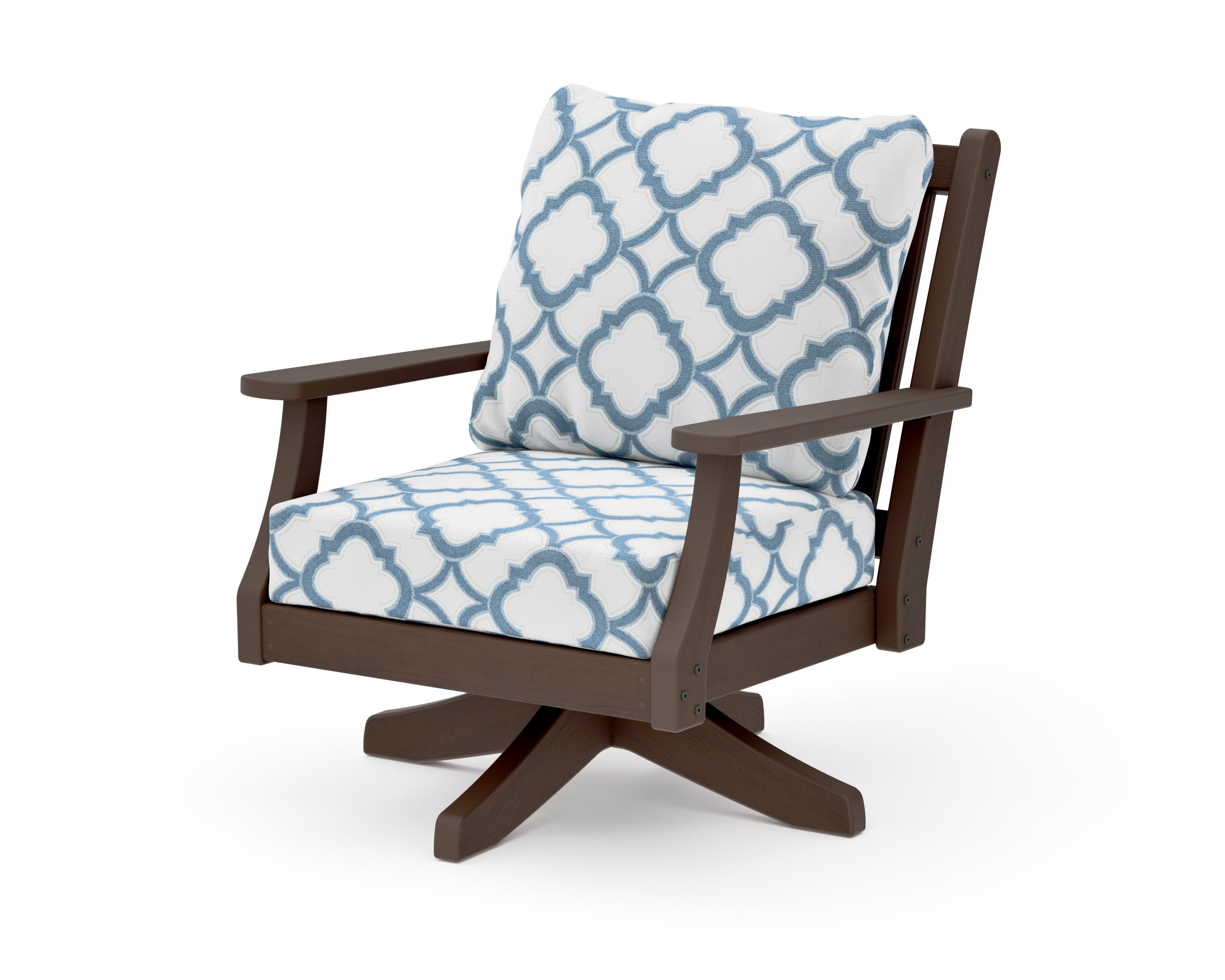 Wovendale Deep Seating Swivel Chair in Kona / Trellis Sky Blue