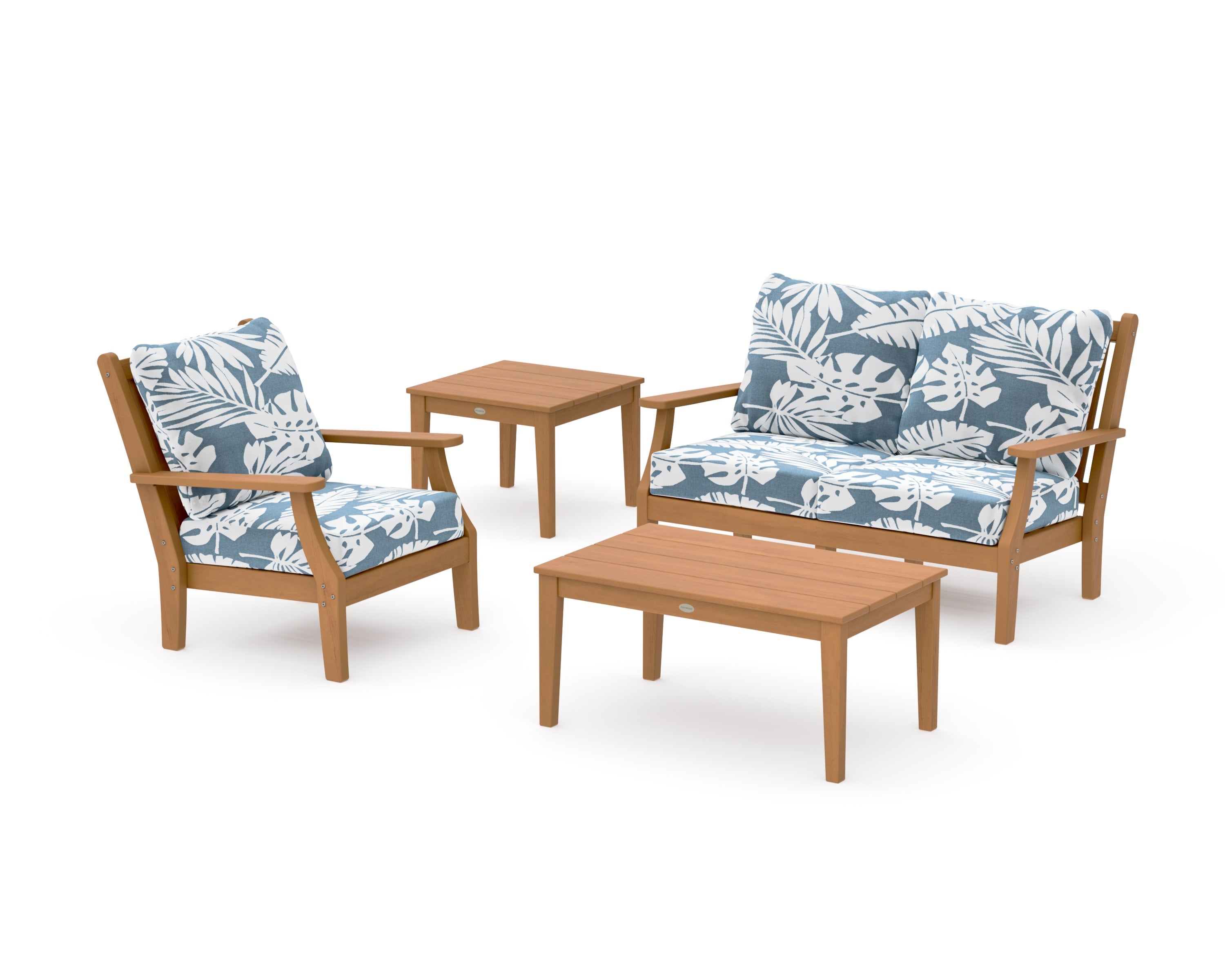 Wovendale 4-Piece Deep Seating Set in Natural / Leaf Sky Blue