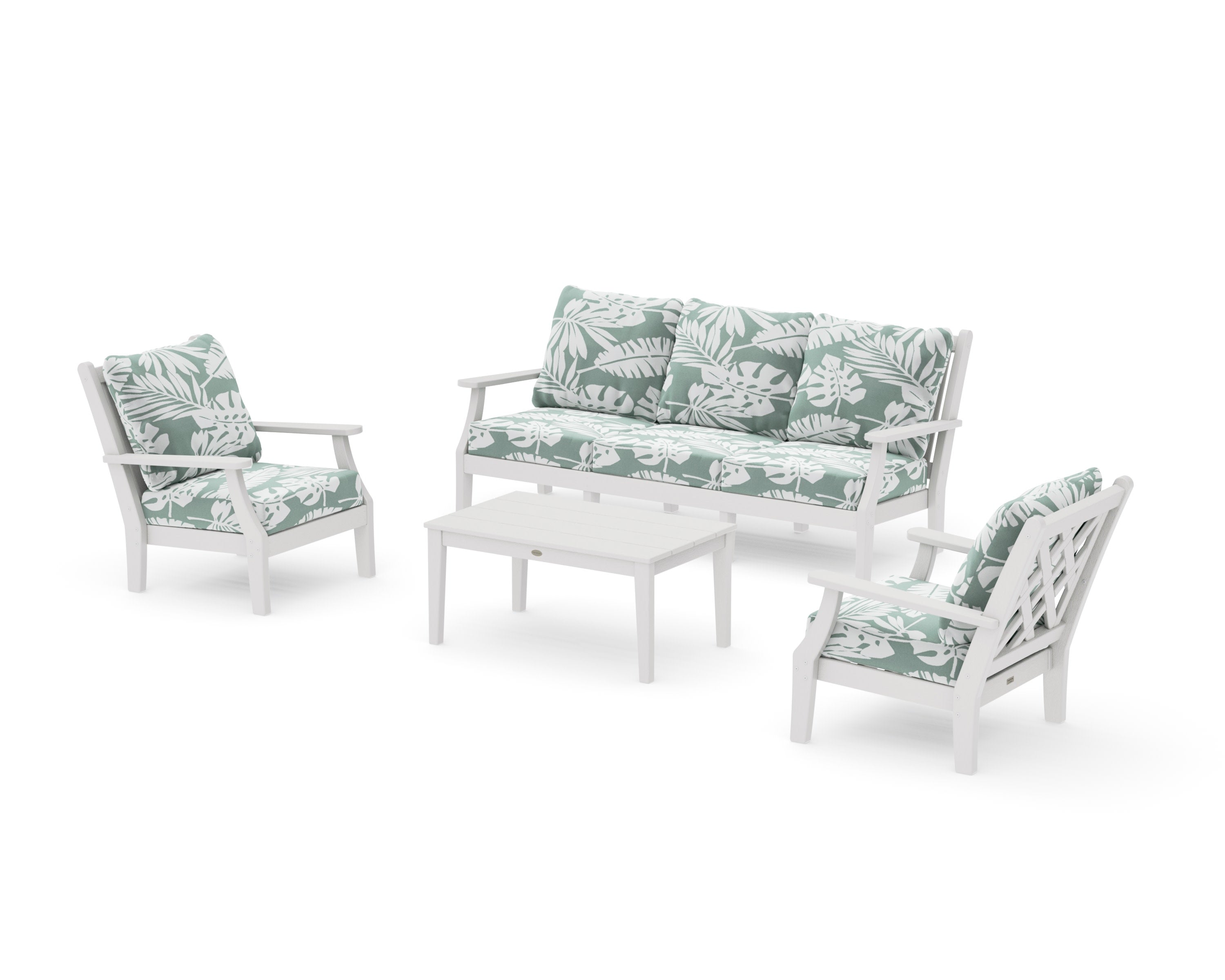 Wovendale 4-Piece Deep Seating Set with Sofa in Vintage White / Leaf Glacier Spa