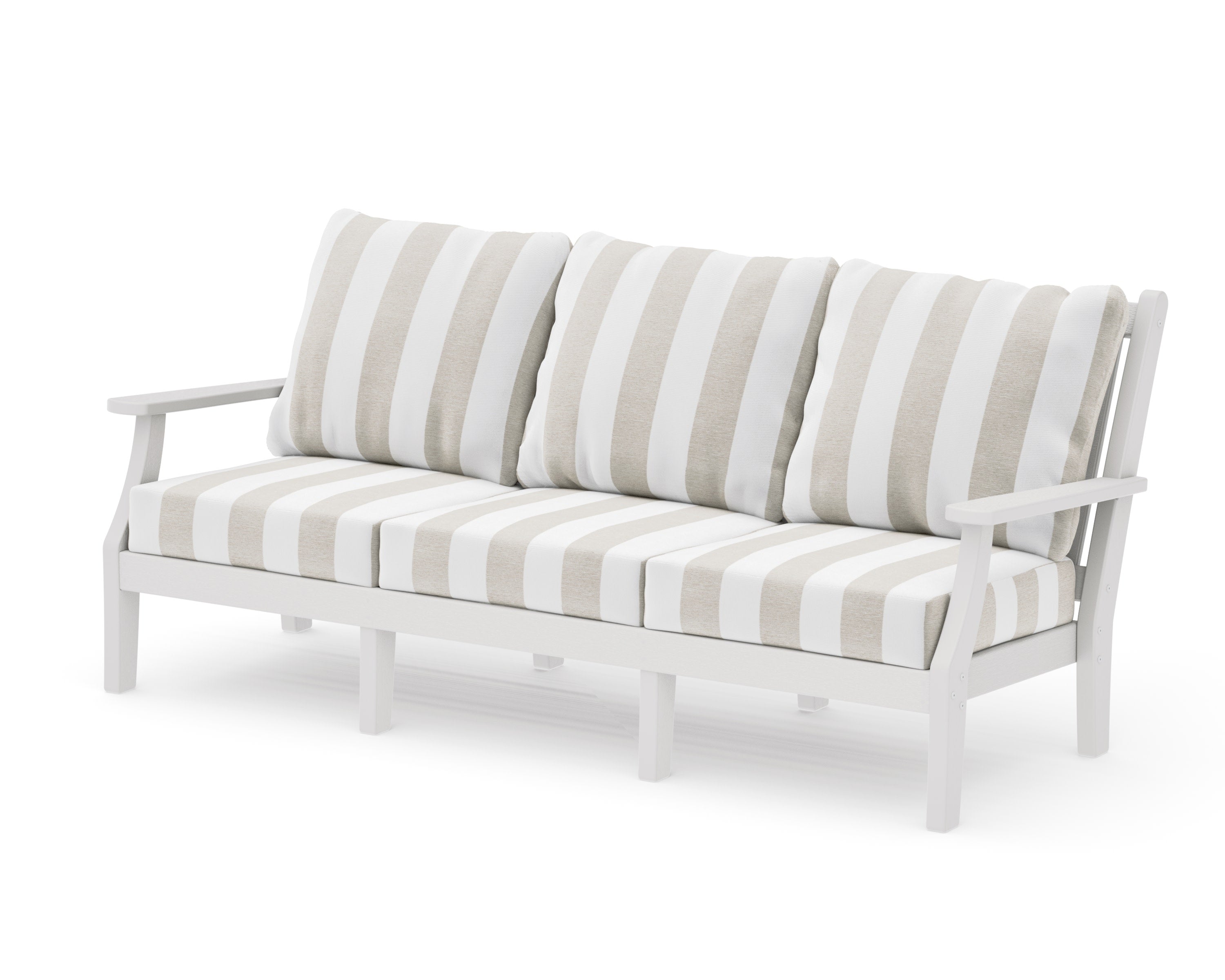 Wovendale Deep Seating Sofa in Vintage White / Cabana Stripe Dune Burlap