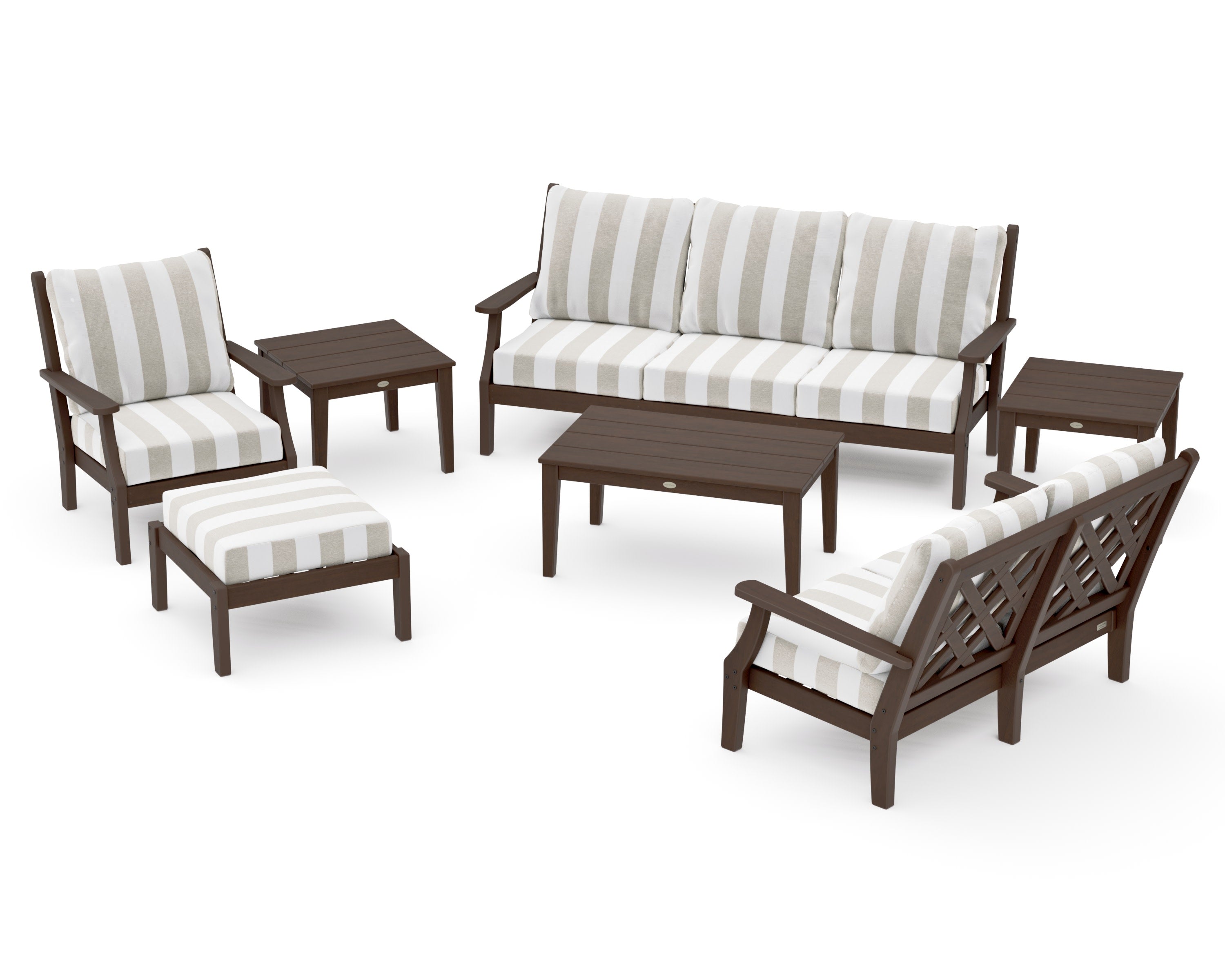Wovendale 7-Piece Deep Seating Set in Kona / Cabana Stripe Dune Burlap