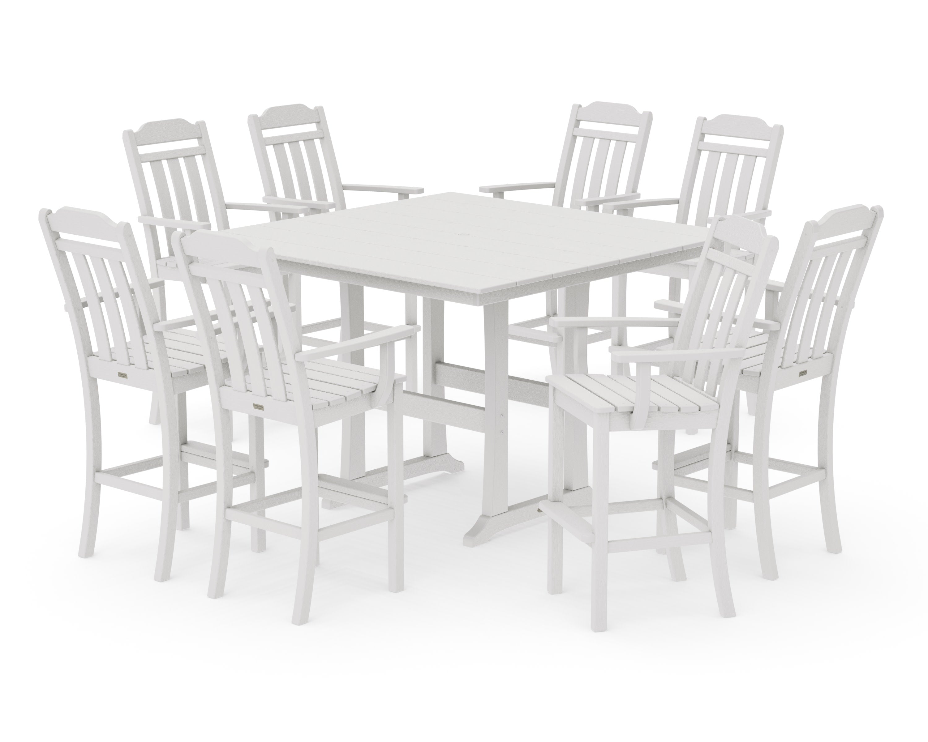 Cottage 9-Piece Farmhouse Bar Set with Trestle Legs in Vintage White