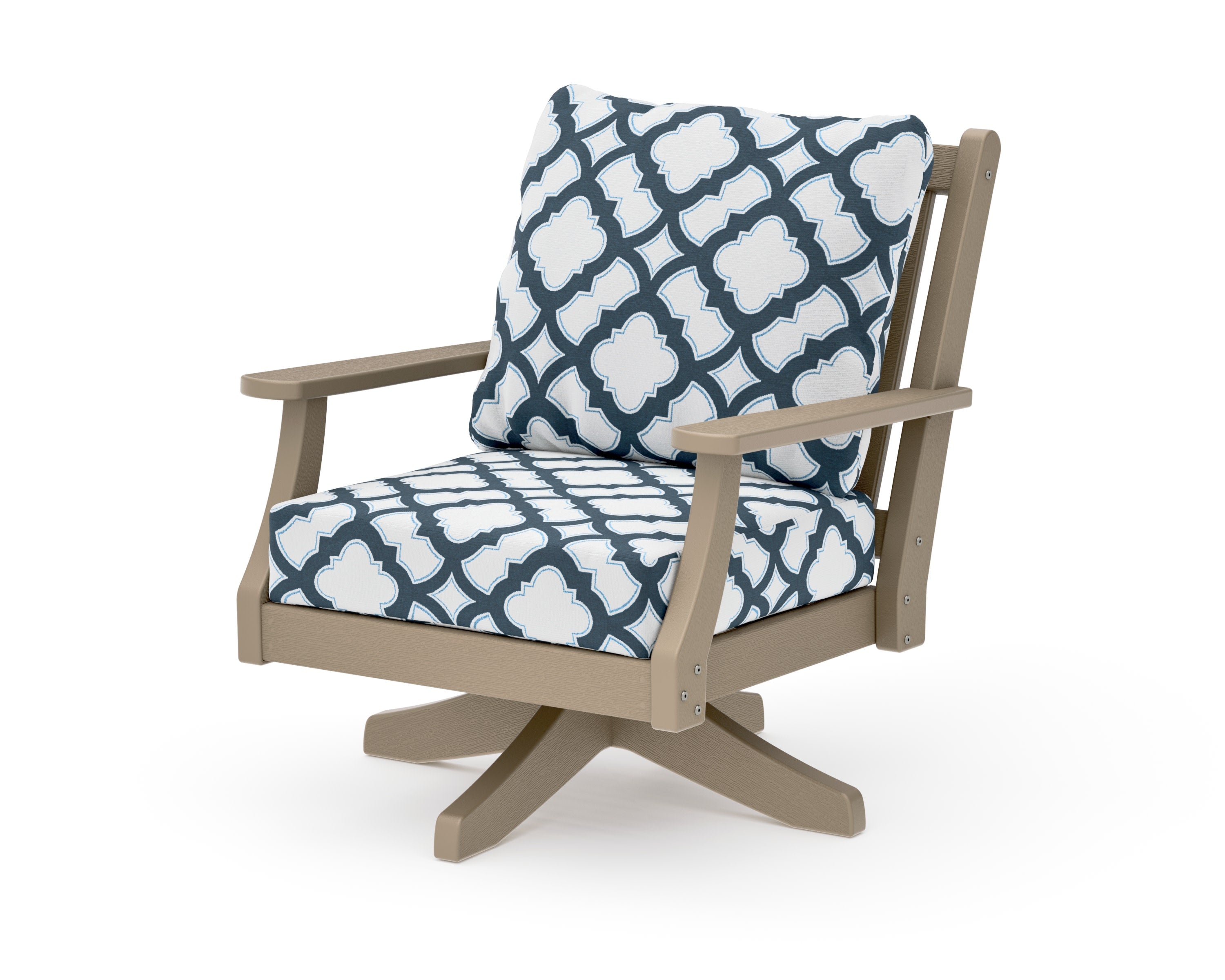 Wovendale Deep Seating Swivel Chair in Vintage Sahara / Trellis Marine Indigo
