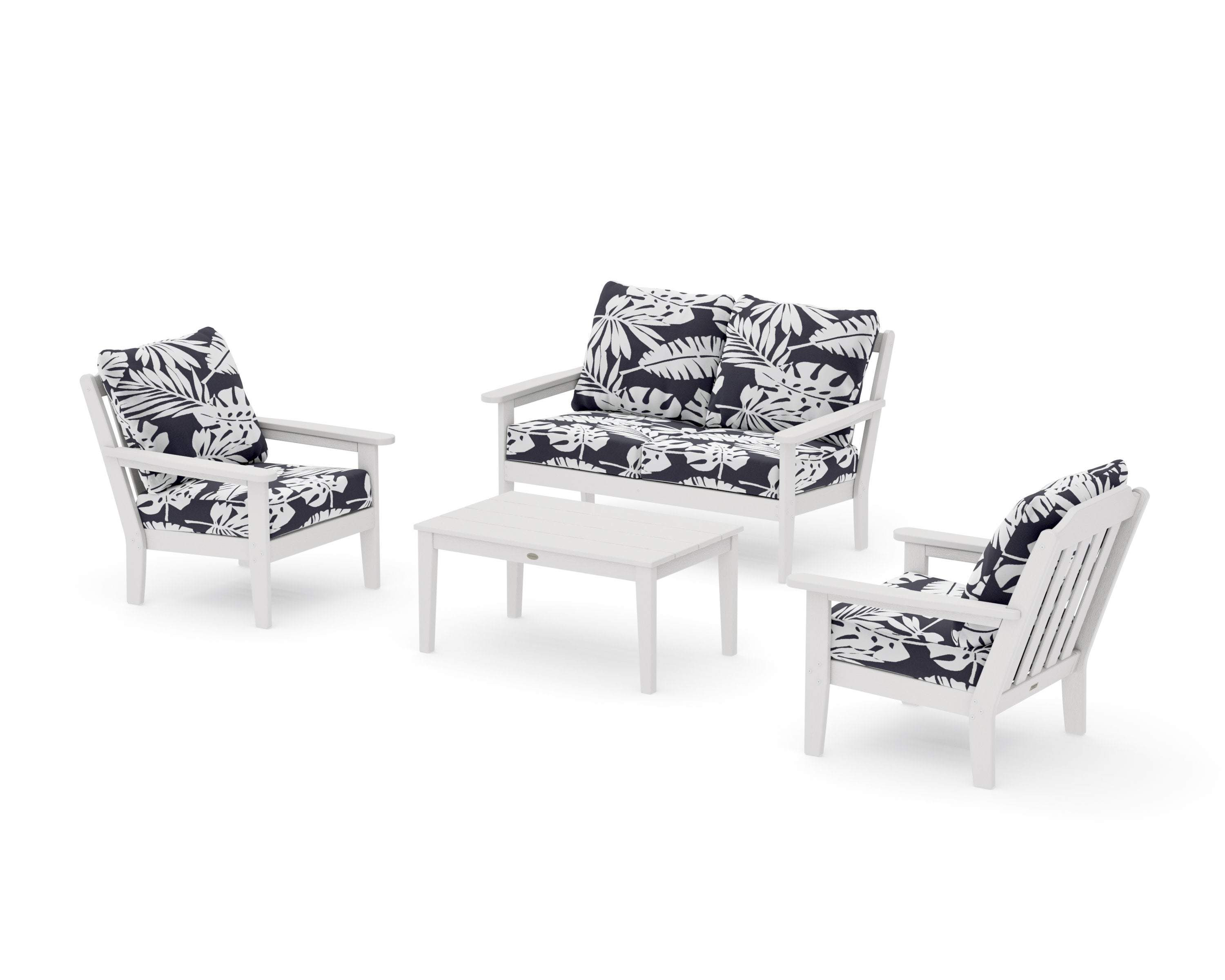 Cottage 4-Piece Deep Seating Set with Loveseat in Vintage White / Leaf Navy