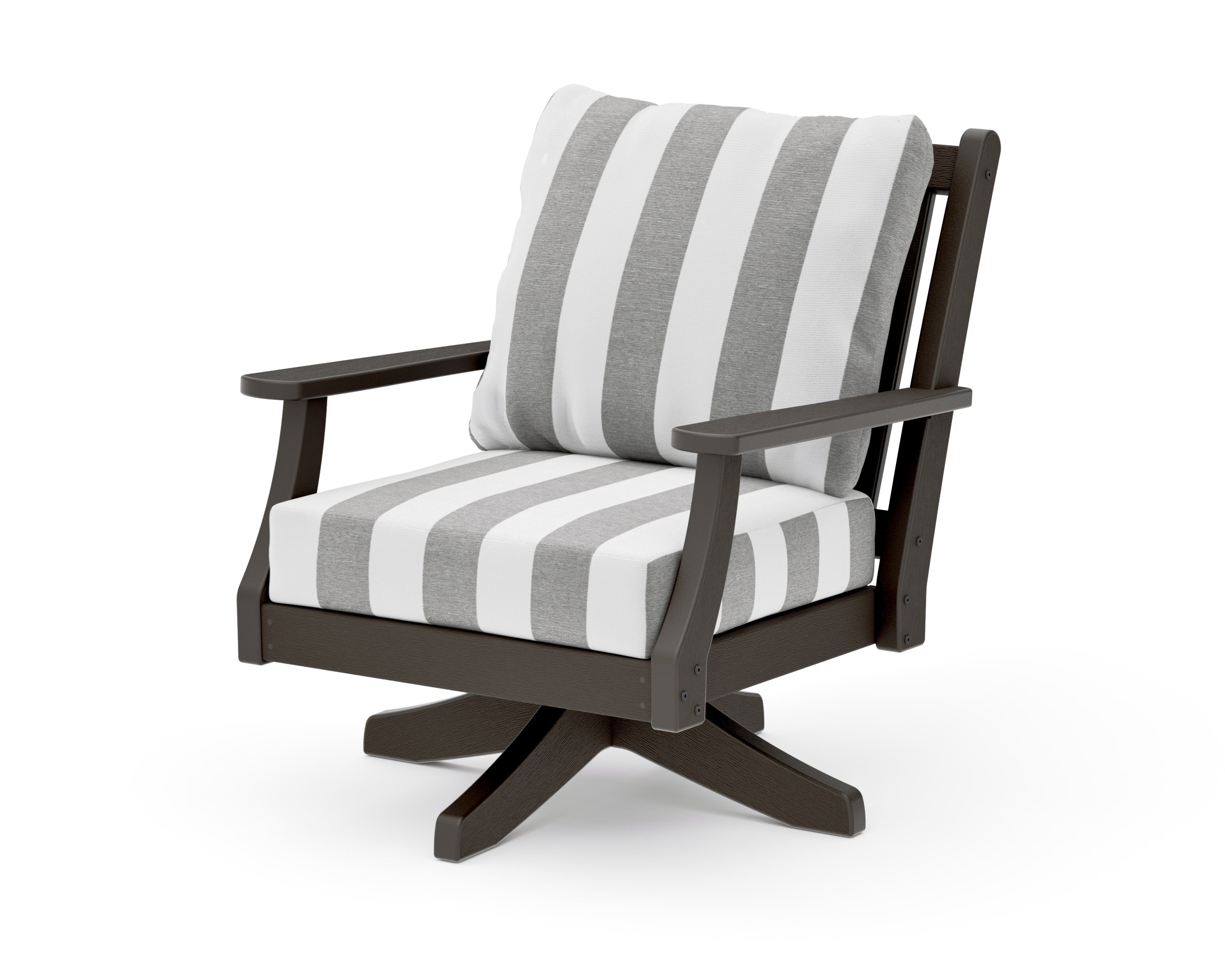 Wovendale Deep Seating Swivel Chair in Vintage Coffee / Cabana Stripe Grey Mist
