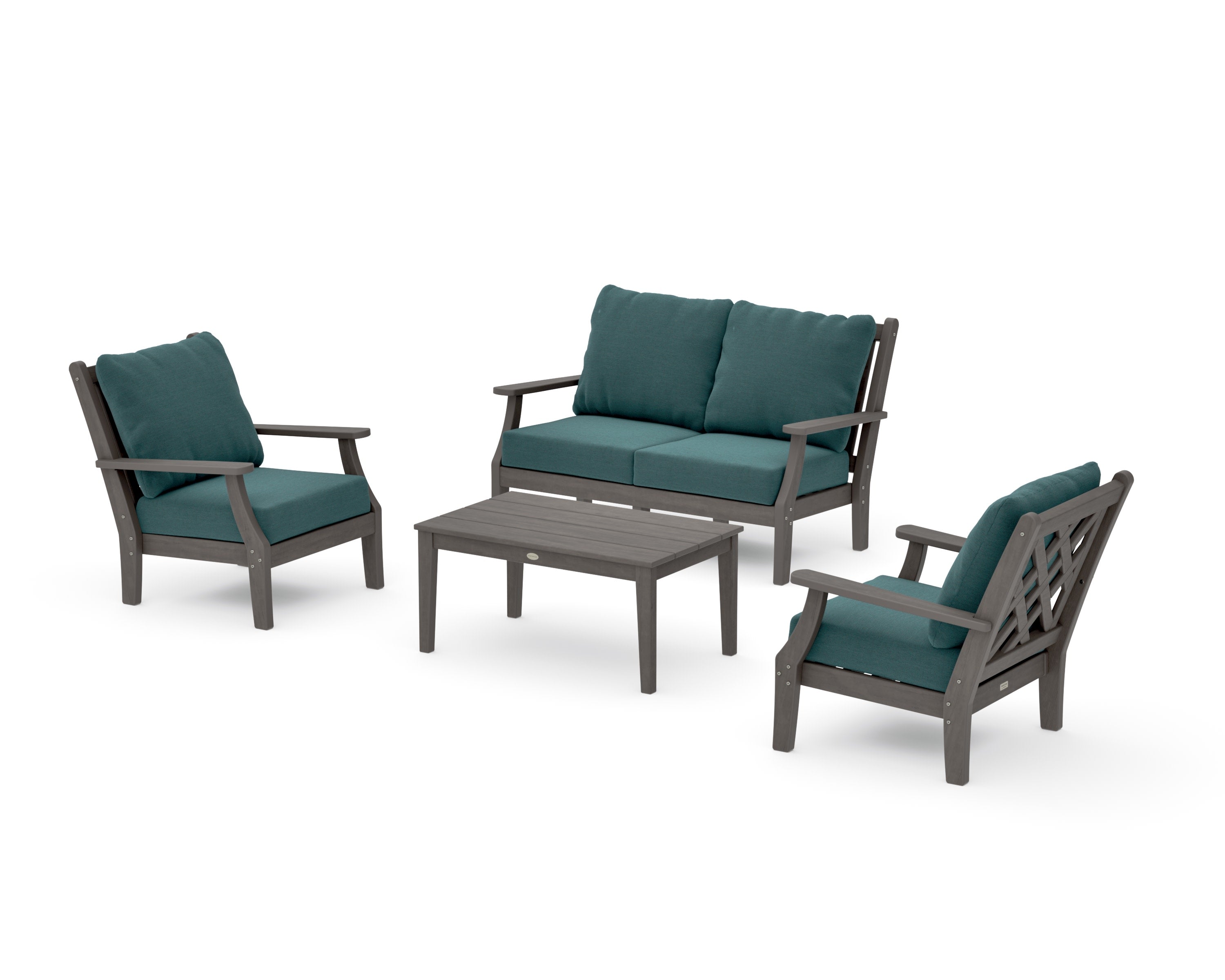 Wovendale 4-Piece Deep Seating Set with Loveseat in Driftwood / Ocean Teal