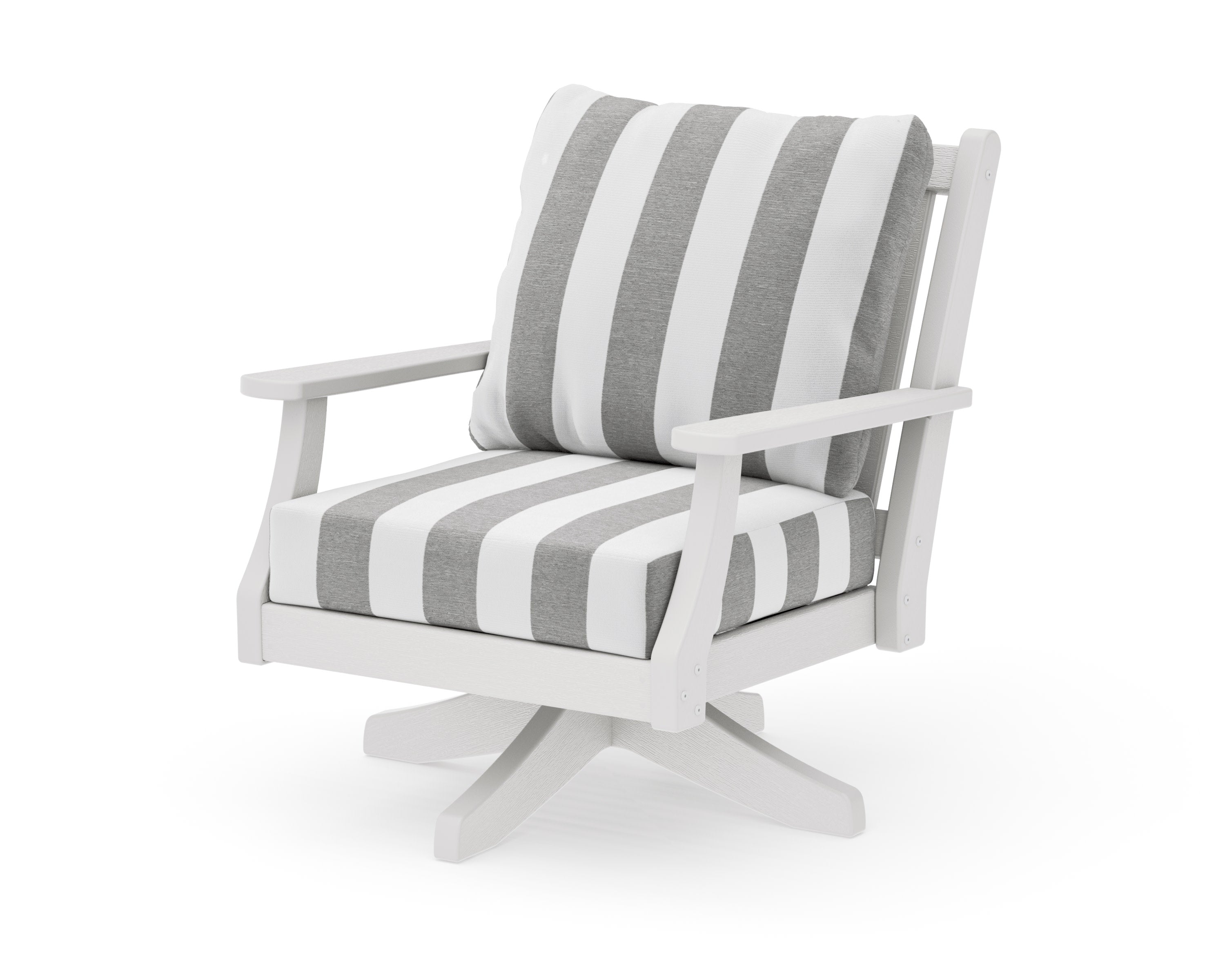Wovendale Deep Seating Swivel Chair in Vintage White / Cabana Stripe Grey Mist