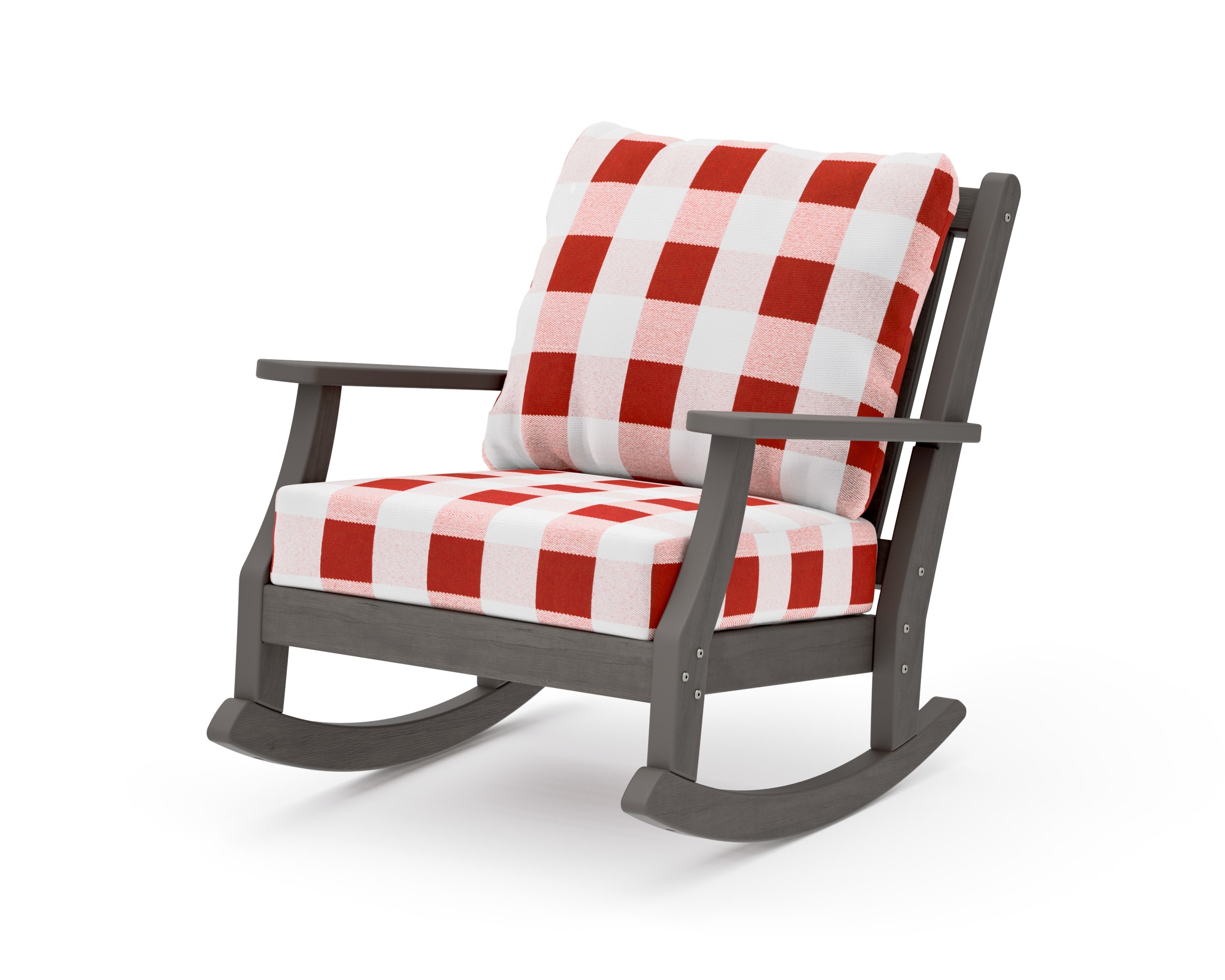 Wovendale Deep Seating Rocking Chair in Driftwood / Buffalo Plaid Crimson