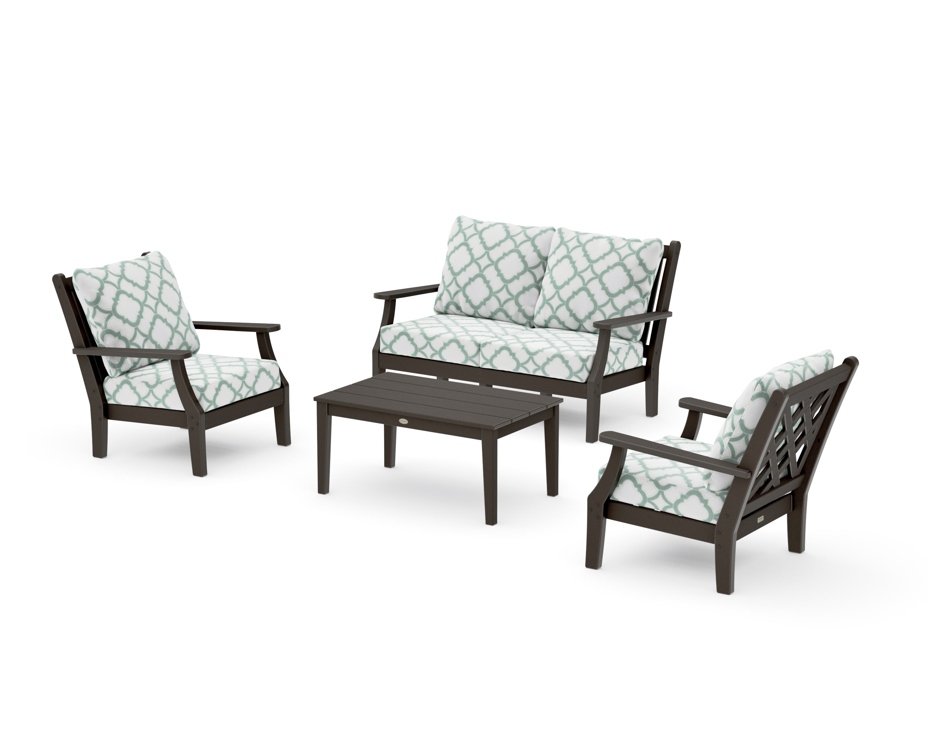 Wovendale 4-Piece Deep Seating Set with Loveseat in Vintage Coffee / Trellis Glacier Spa