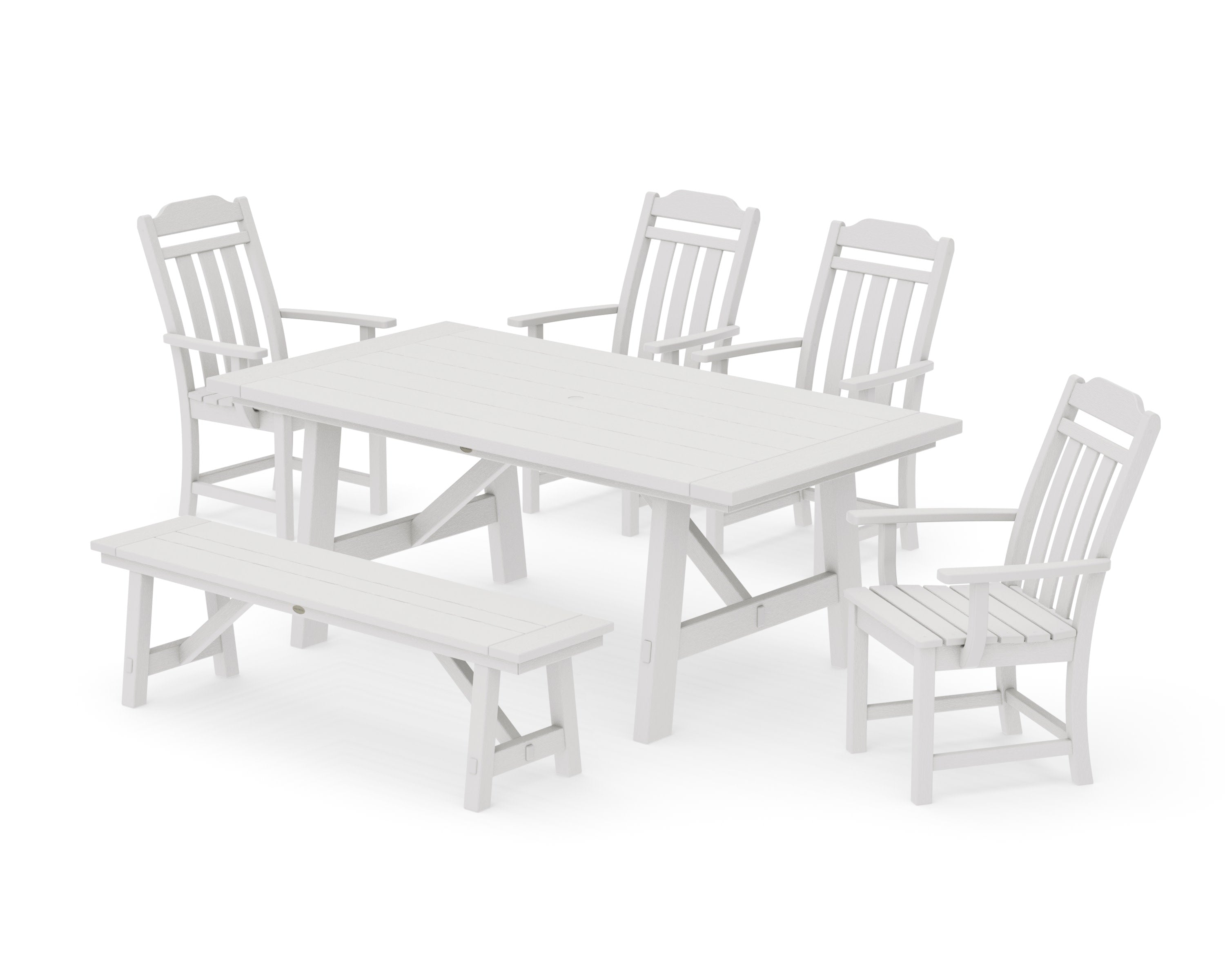 Cottage 6-Piece Rustic Farmhouse Dining Set with Bench in Vintage White