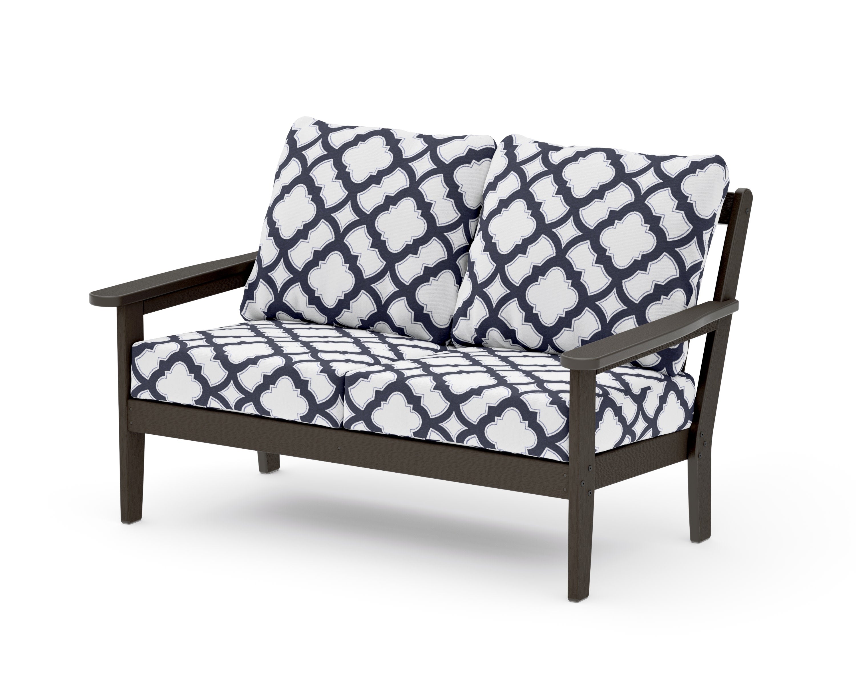 Cottage Deep Seating Loveseat in Vintage Coffee / Trellis Navy