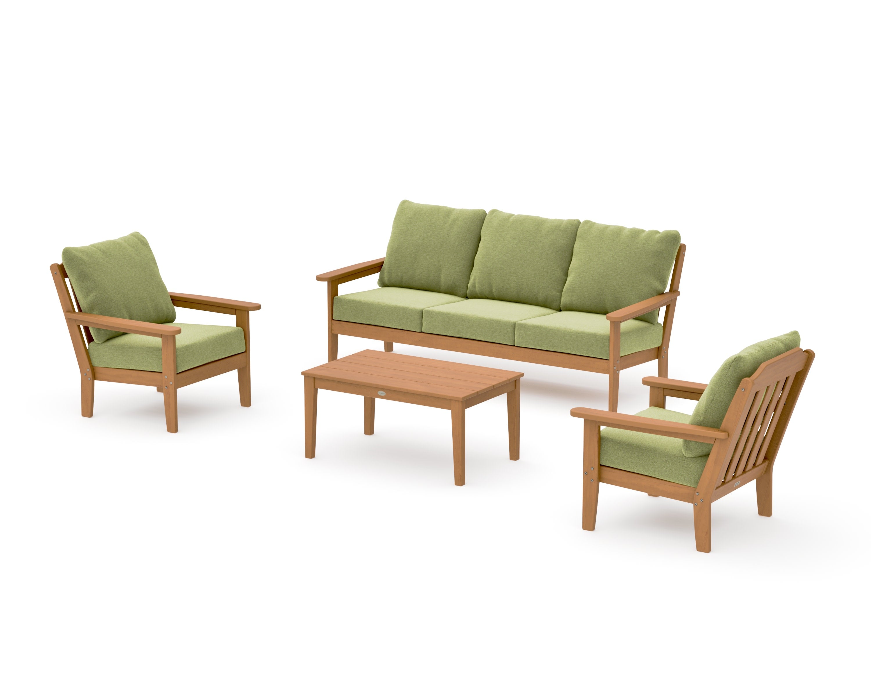 Cottage 4-Piece Deep Seating Set with Sofa in Natural / Chartreuse Boucle