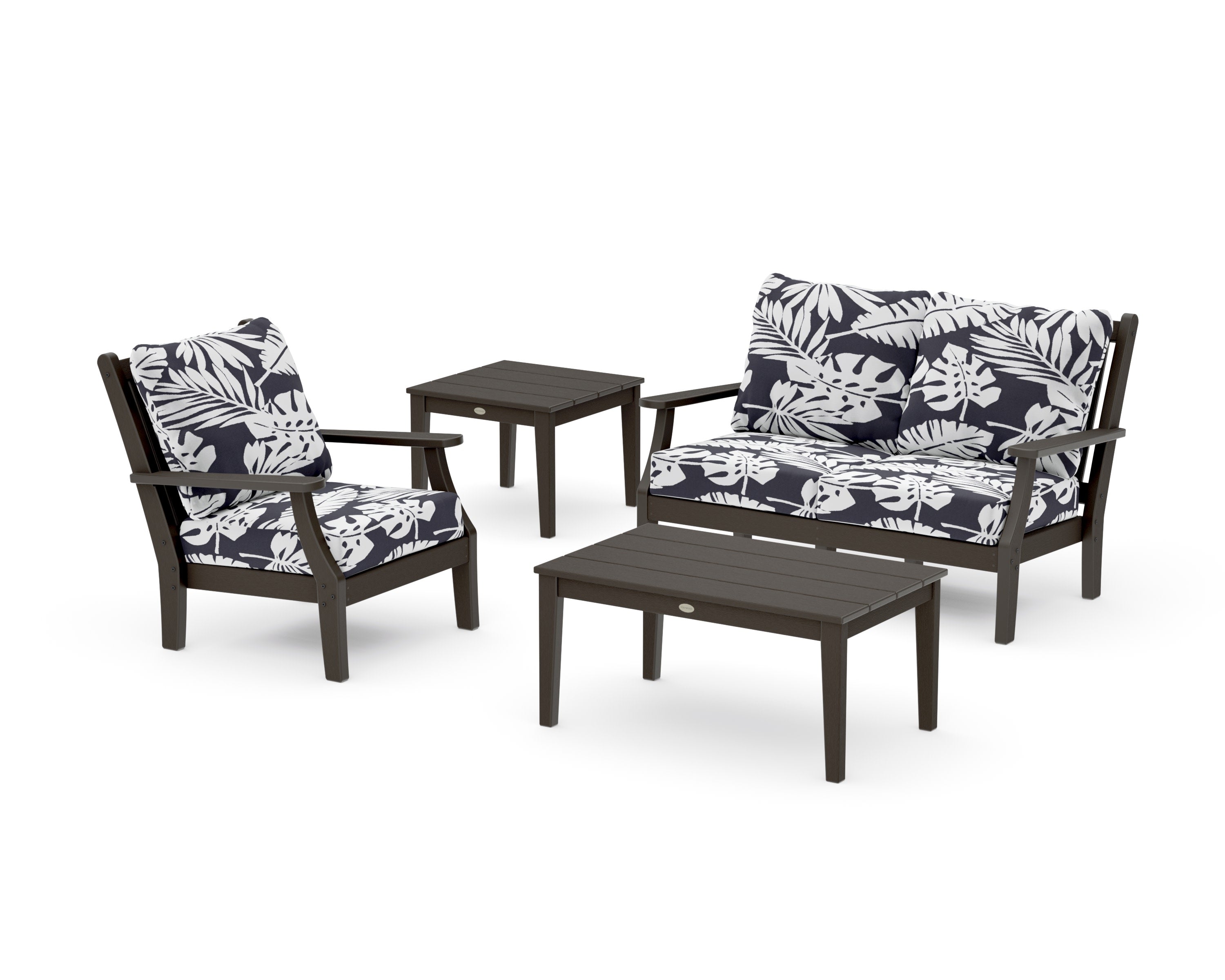 Wovendale 4-Piece Deep Seating Set in Vintage Coffee / Leaf Navy