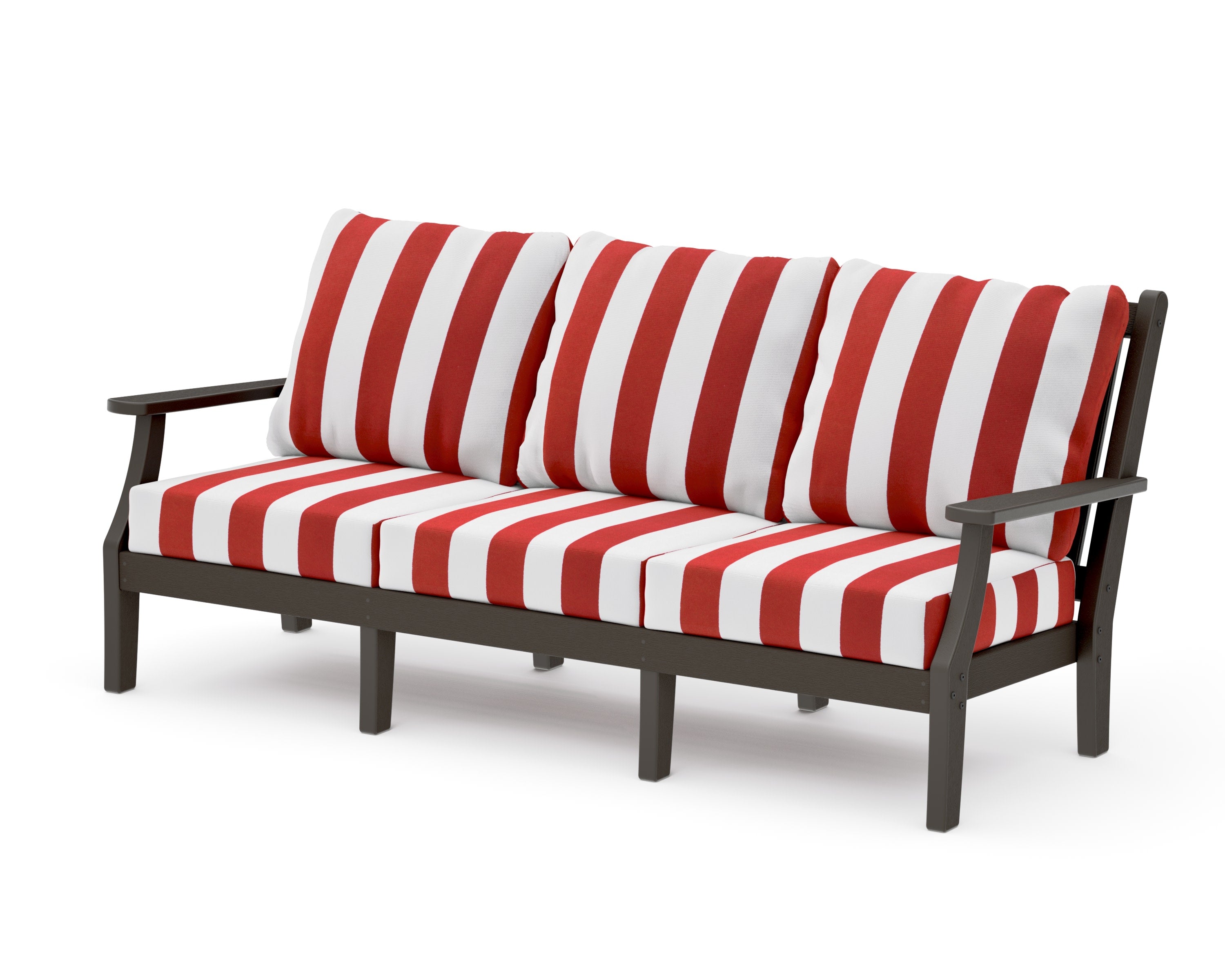 Wovendale Deep Seating Sofa in Vintage Coffee / Cabana Stripe Crimson