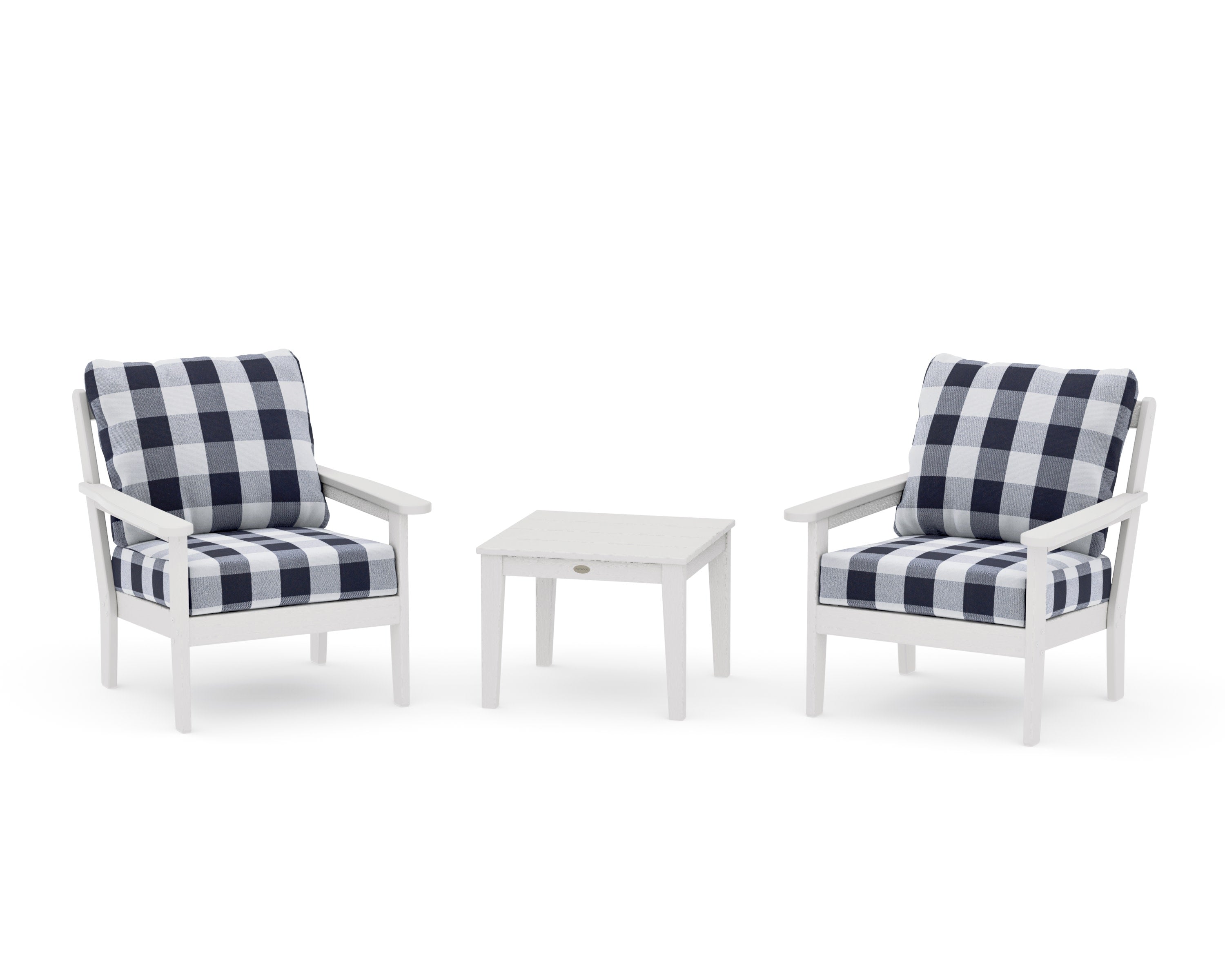 Cottage 3-Piece Deep Seating Set in Vintage White / Buffalo Plaid Navy