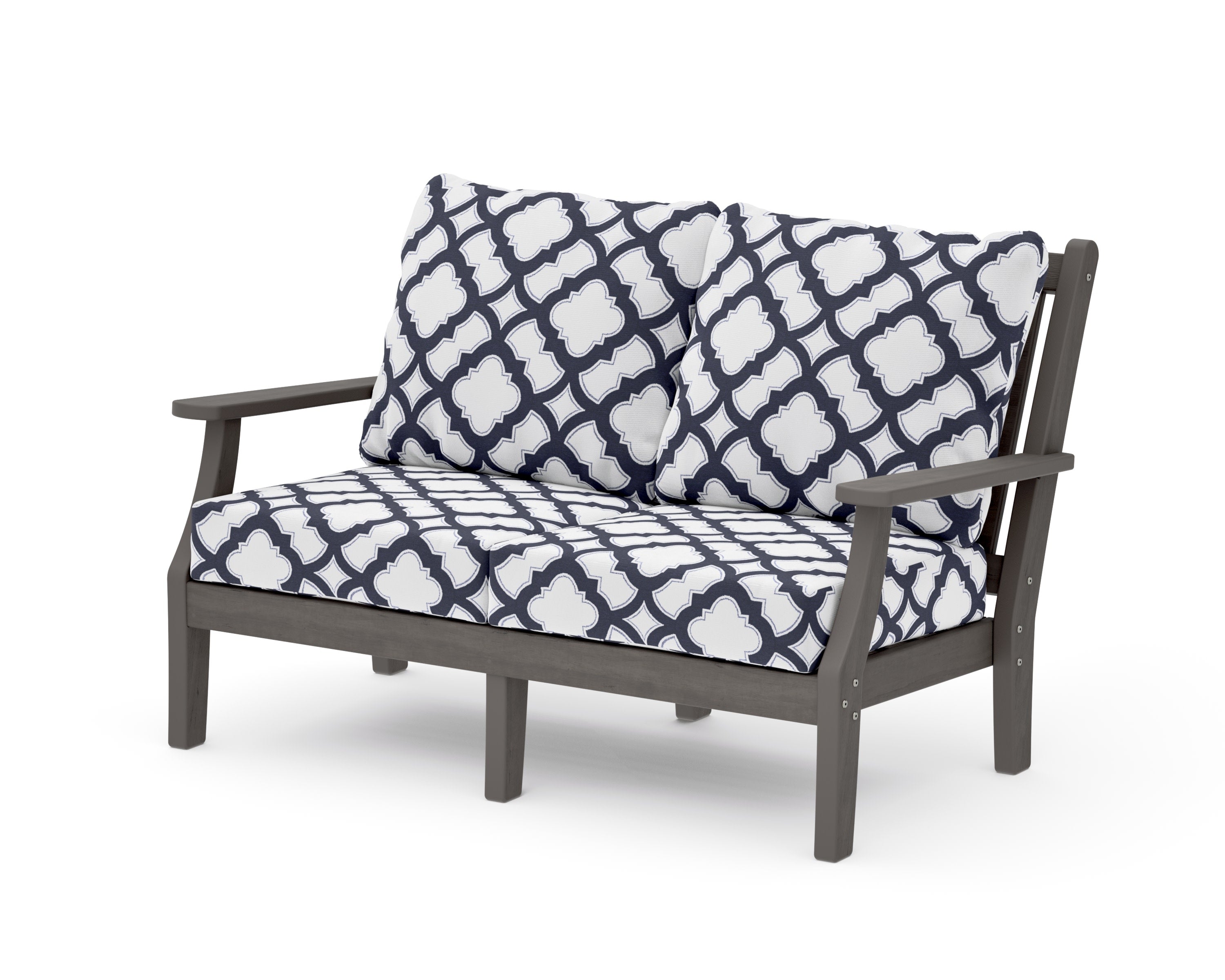 Wovendale Deep Seating Loveseat in Driftwood / Trellis Navy