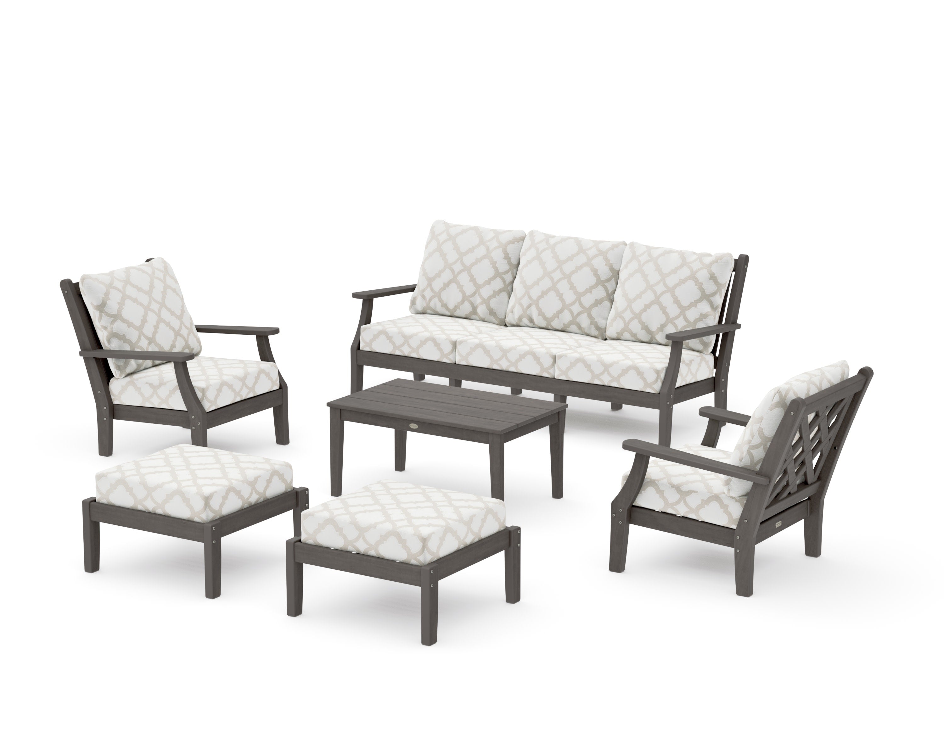 Wovendale 6-Piece Lounge Sofa Set in Driftwood / Trellis Dune Burlap