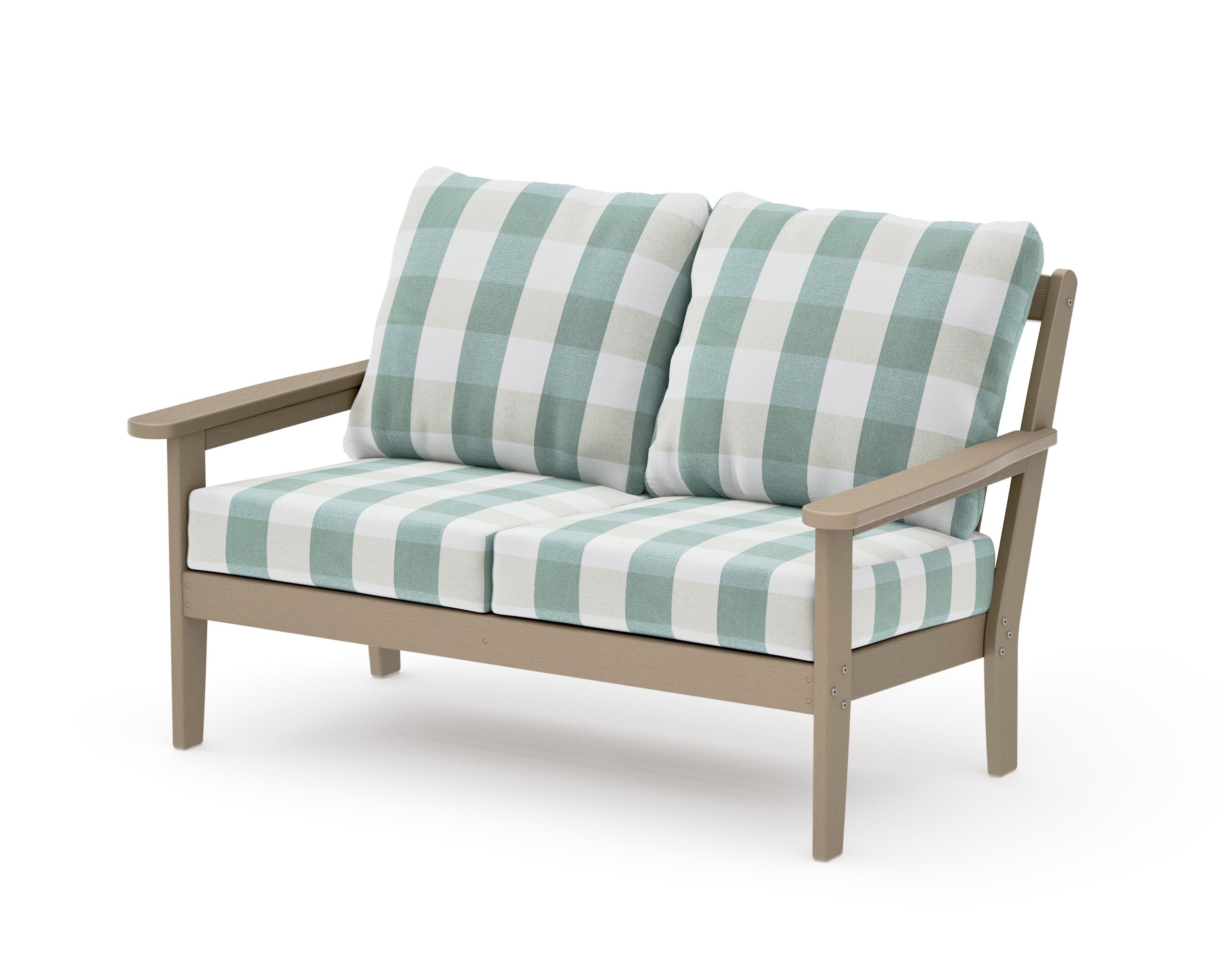 Cottage Deep Seating Loveseat in Vintage Sahara / Buffalo Plaid Glacier Spa