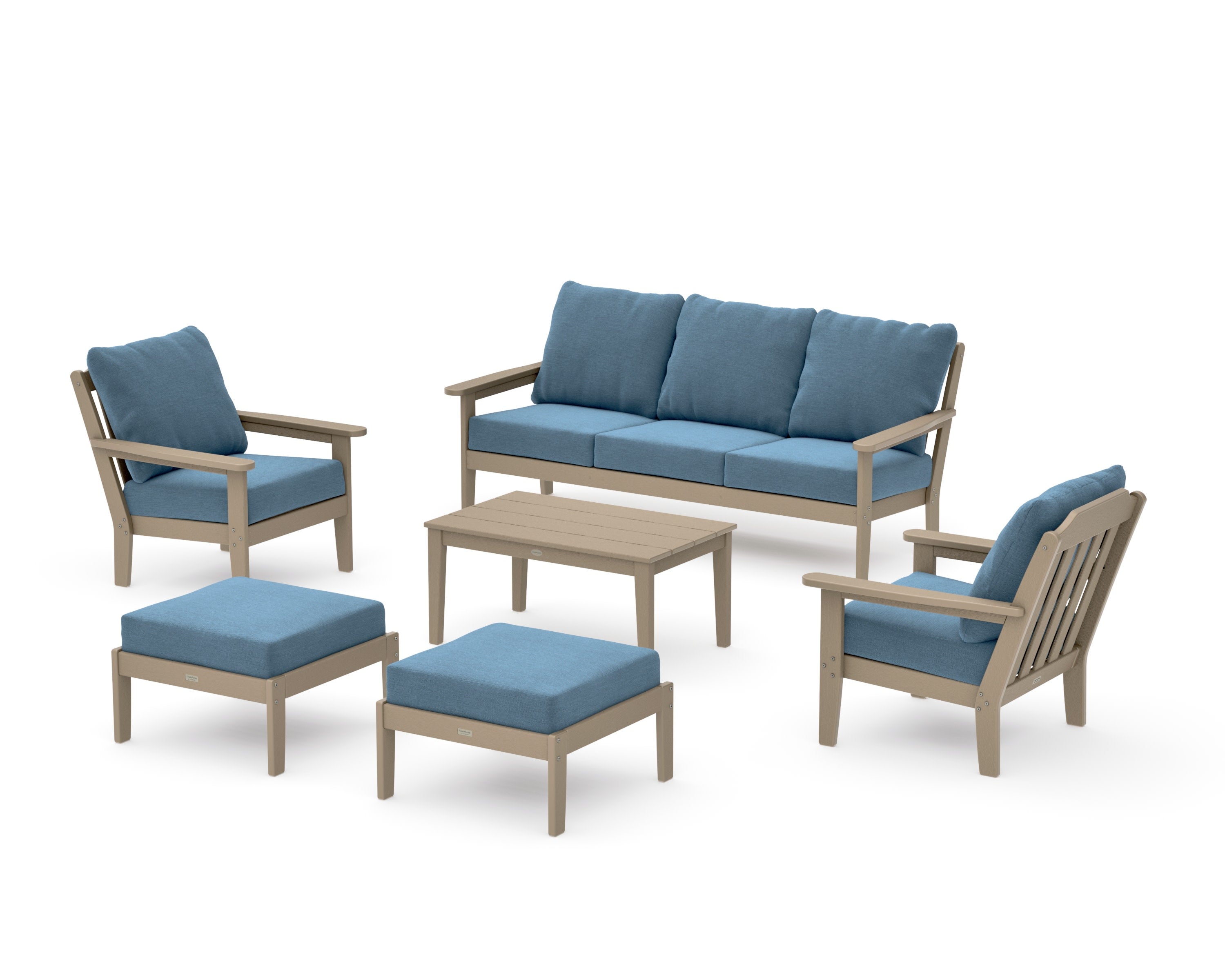 Cottage 6-Piece Lounge Sofa Set in Vintage Sahara / Sky Blue