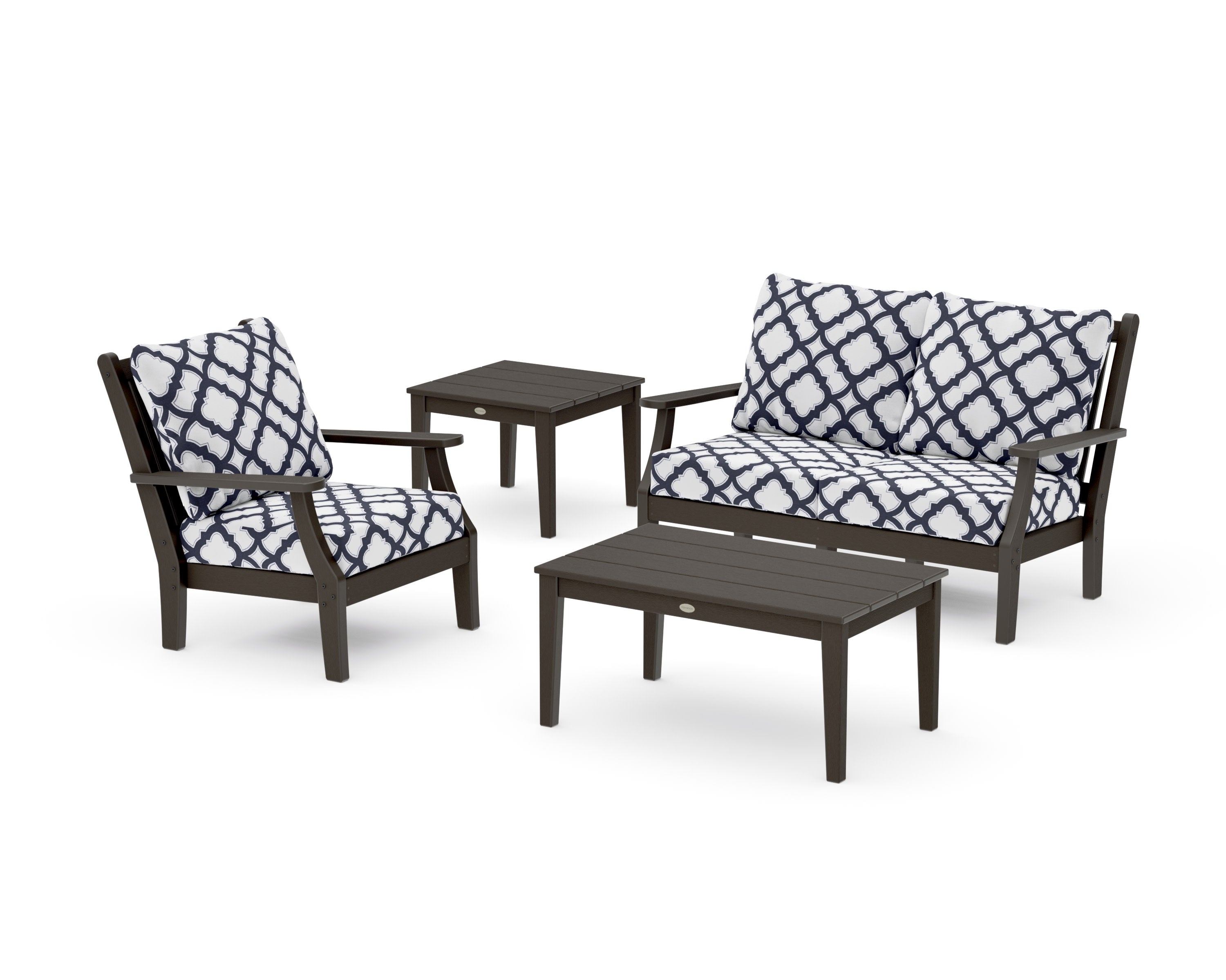 Wovendale 4-Piece Deep Seating Set in Vintage Coffee / Trellis Navy