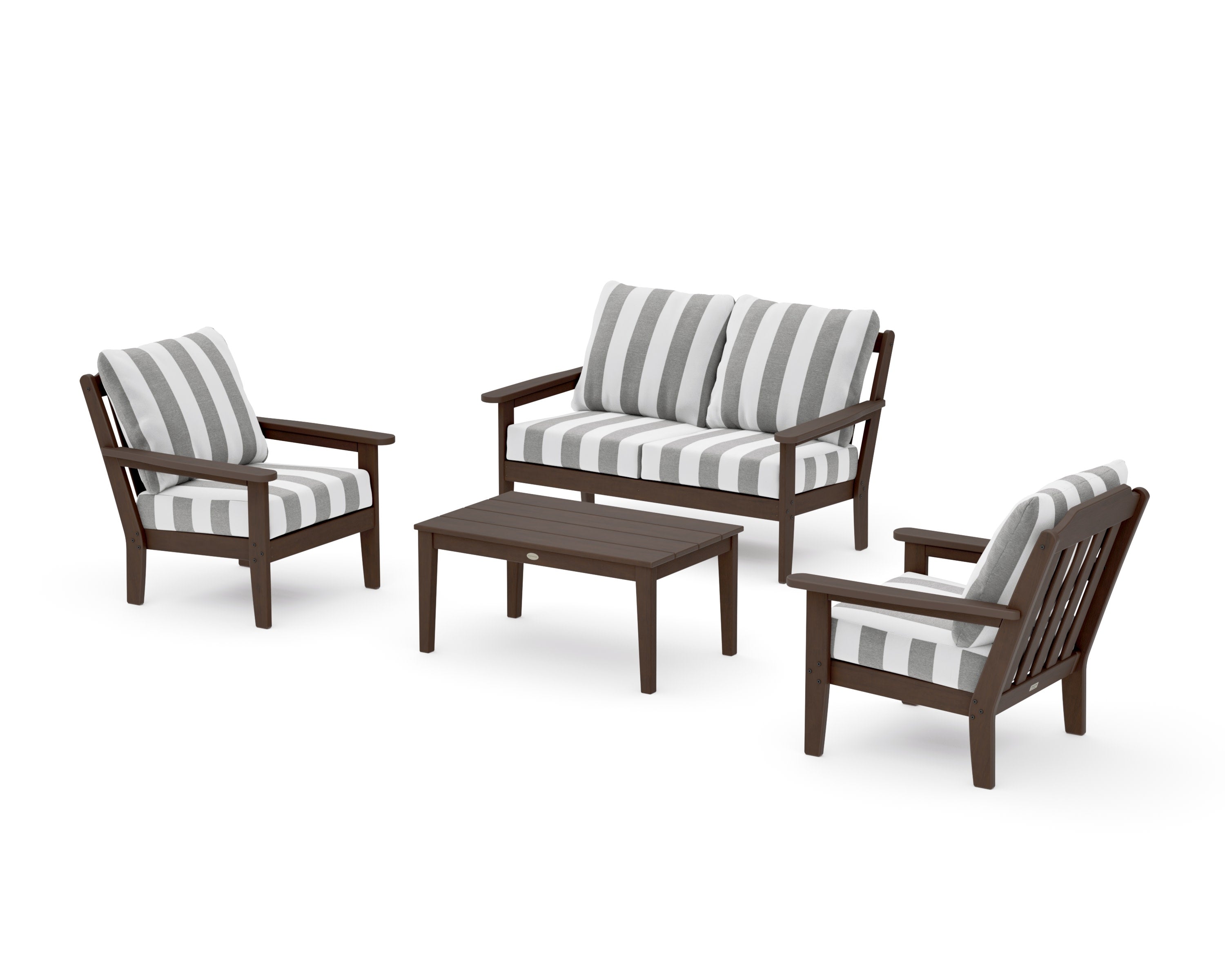 Cottage 4-Piece Deep Seating Set with Loveseat in Kona / Cabana Stripe Grey Mist