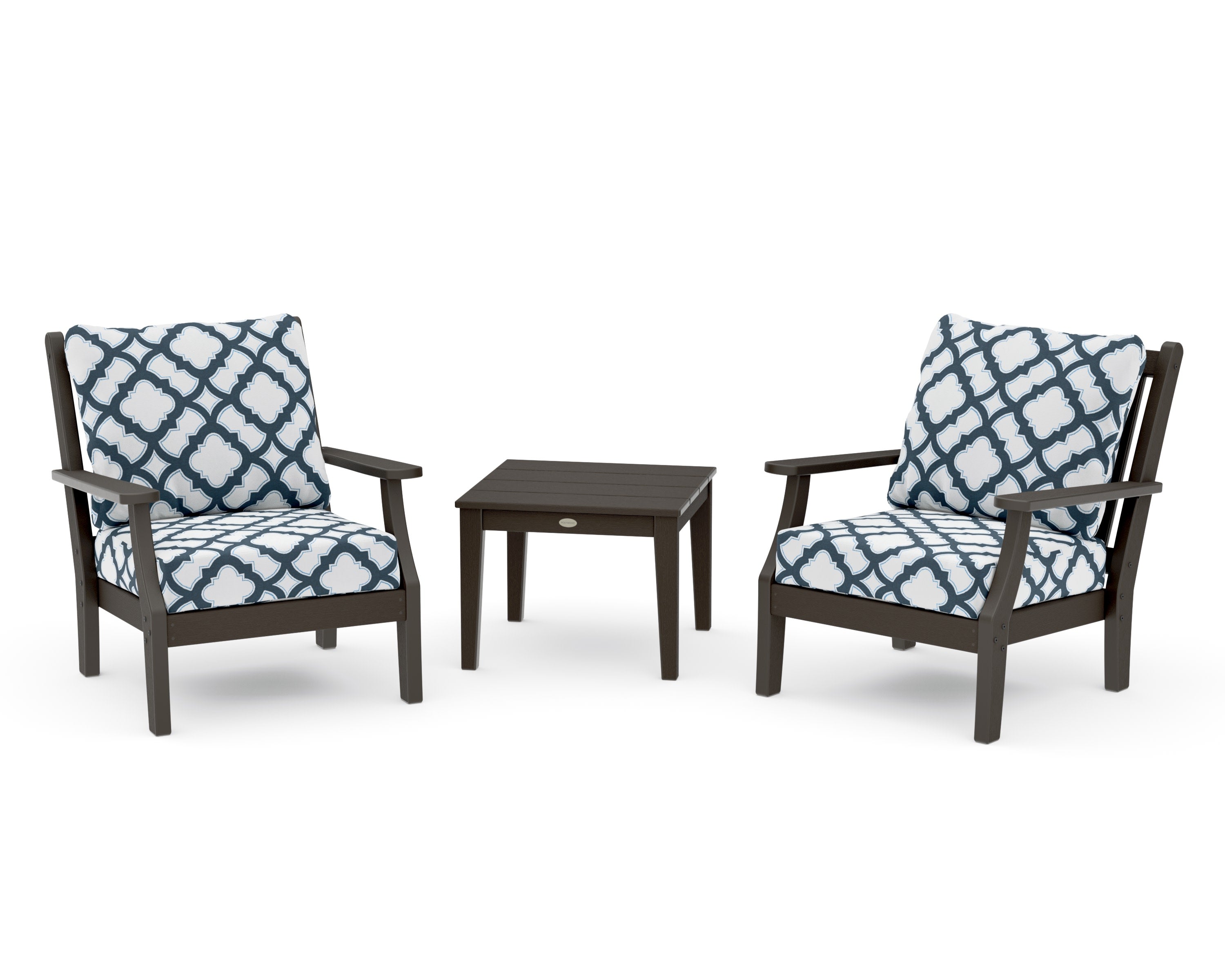 Wovendale 3-Piece Deep Seating Set in Vintage Coffee / Trellis Marine Indigo