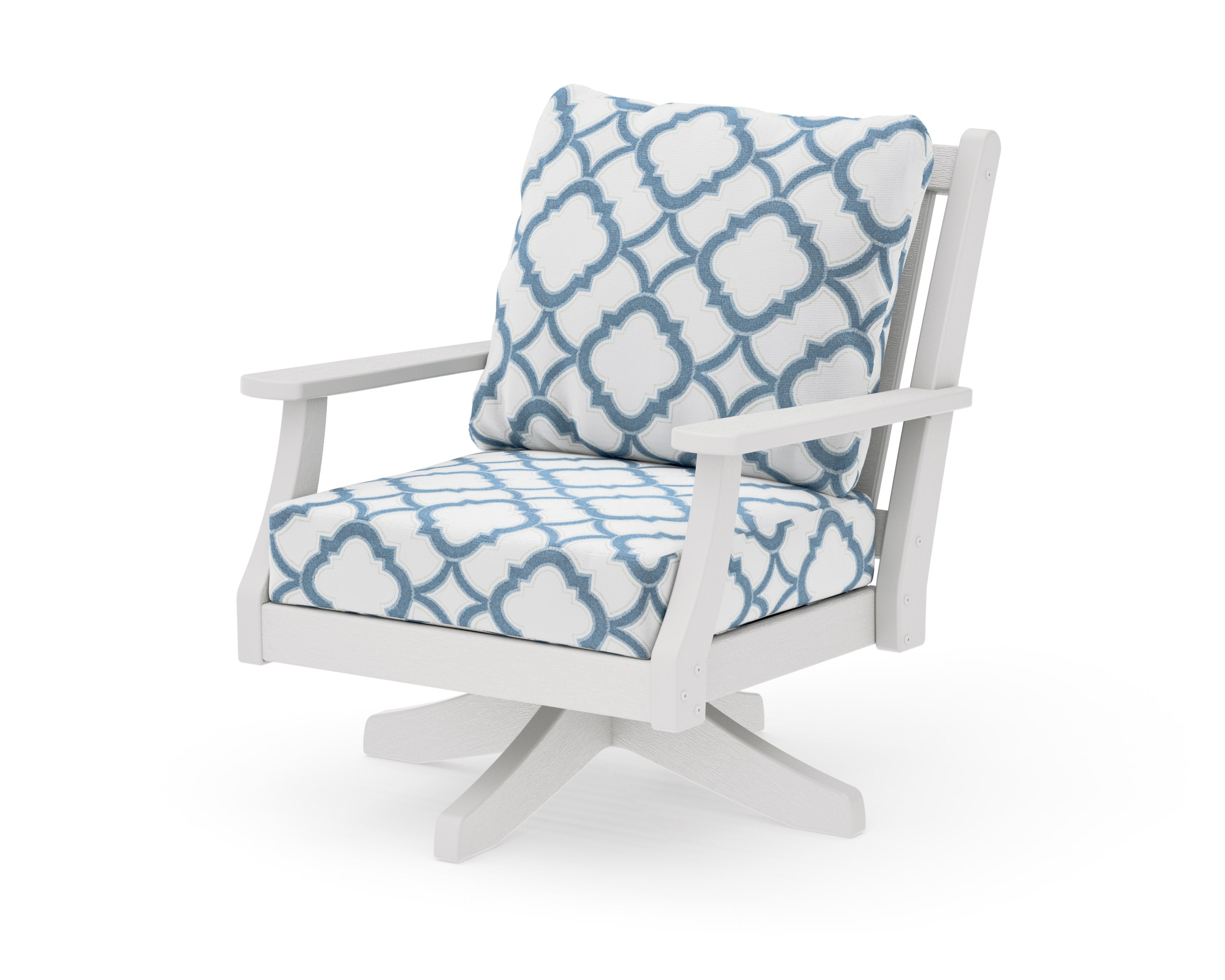 Wovendale Deep Seating Swivel Chair in Vintage White / Trellis Sky Blue