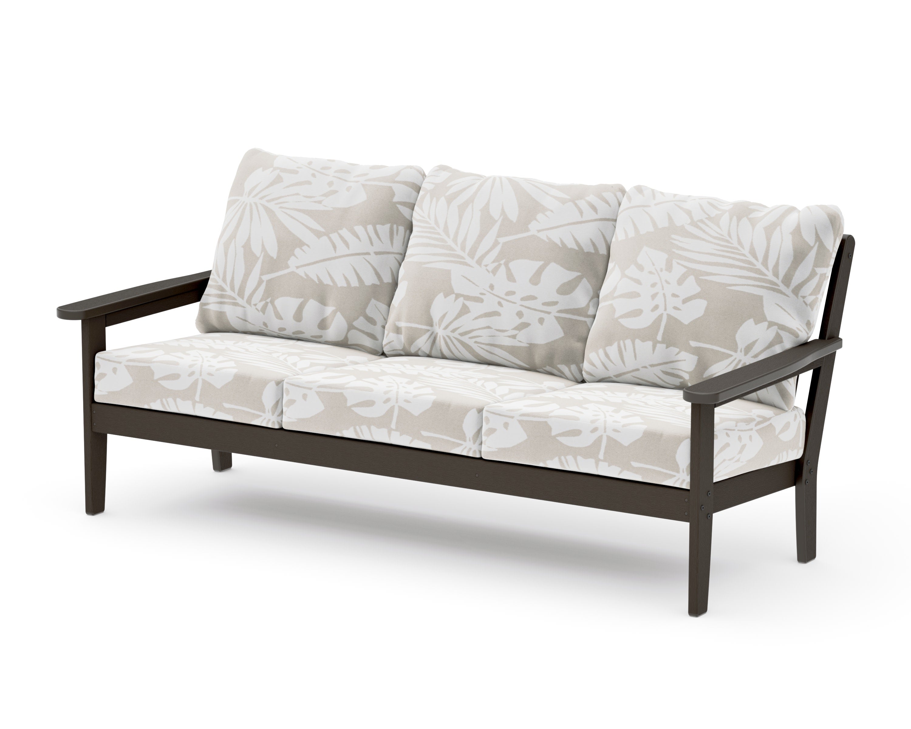 Cottage Deep Seating Sofa in Vintage Coffee / Leaf Dune Burlap