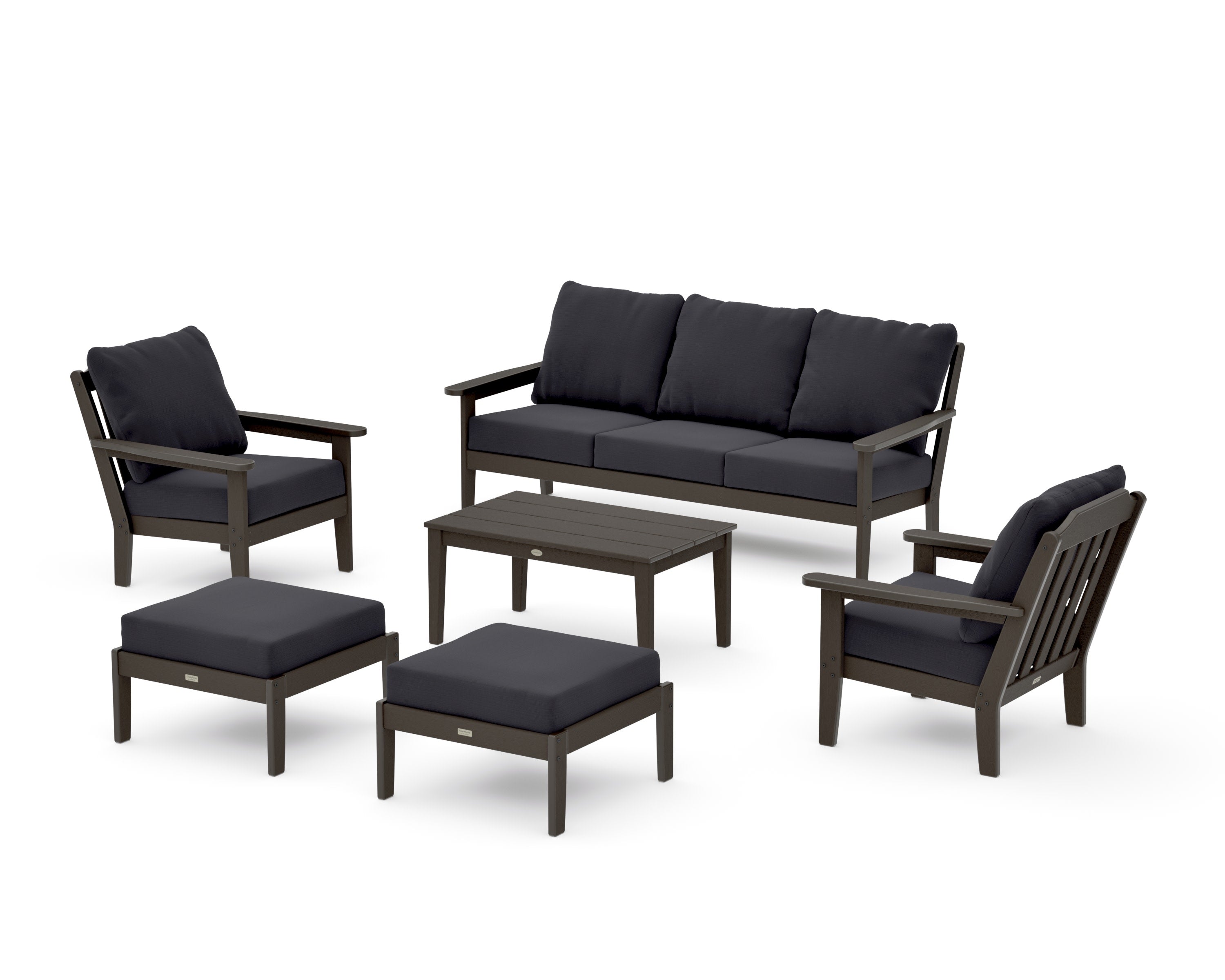 Cottage 6-Piece Lounge Sofa Set in Vintage Coffee / Midnight Linen