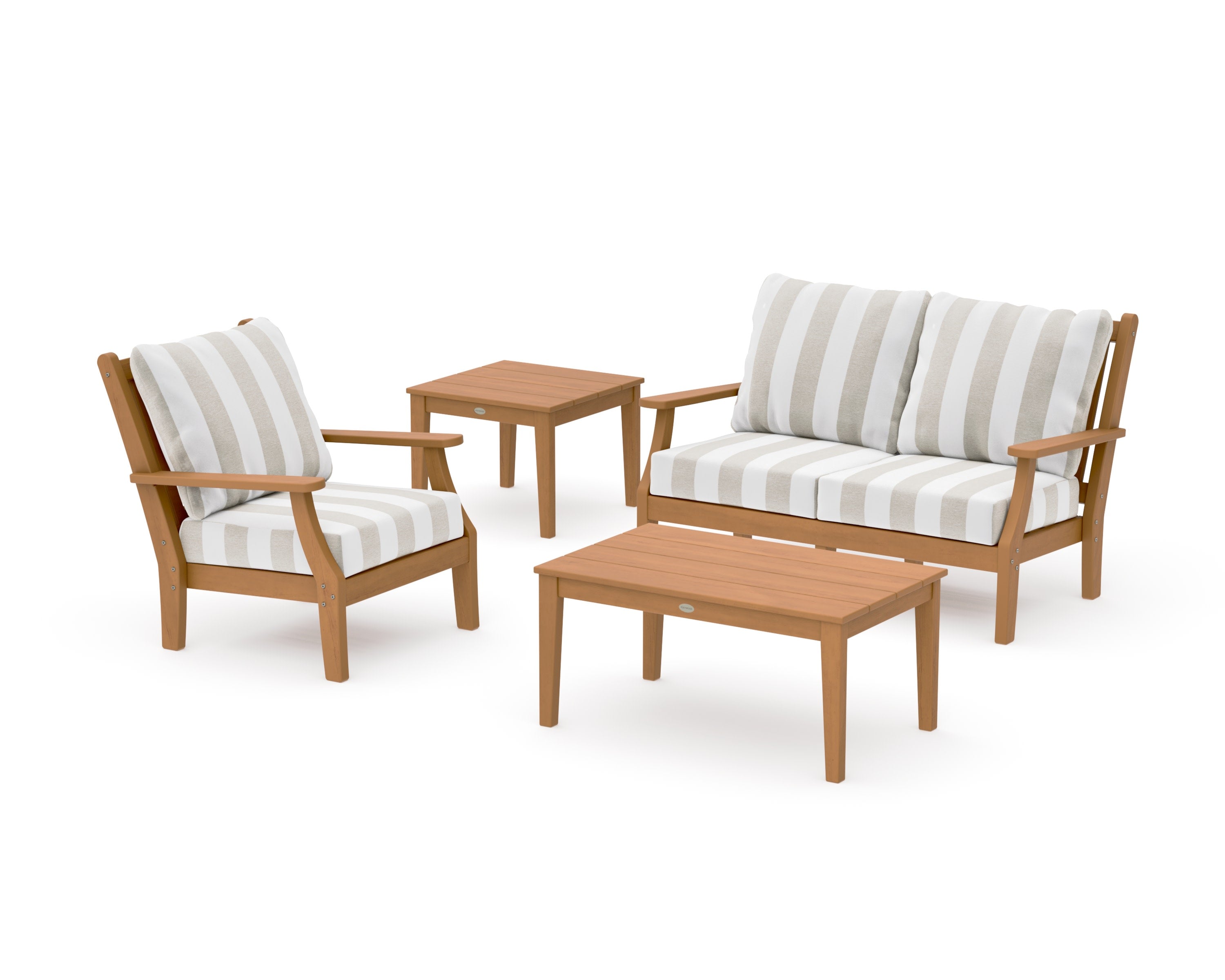Wovendale 4-Piece Deep Seating Set in Natural / Cabana Stripe Dune Burlap