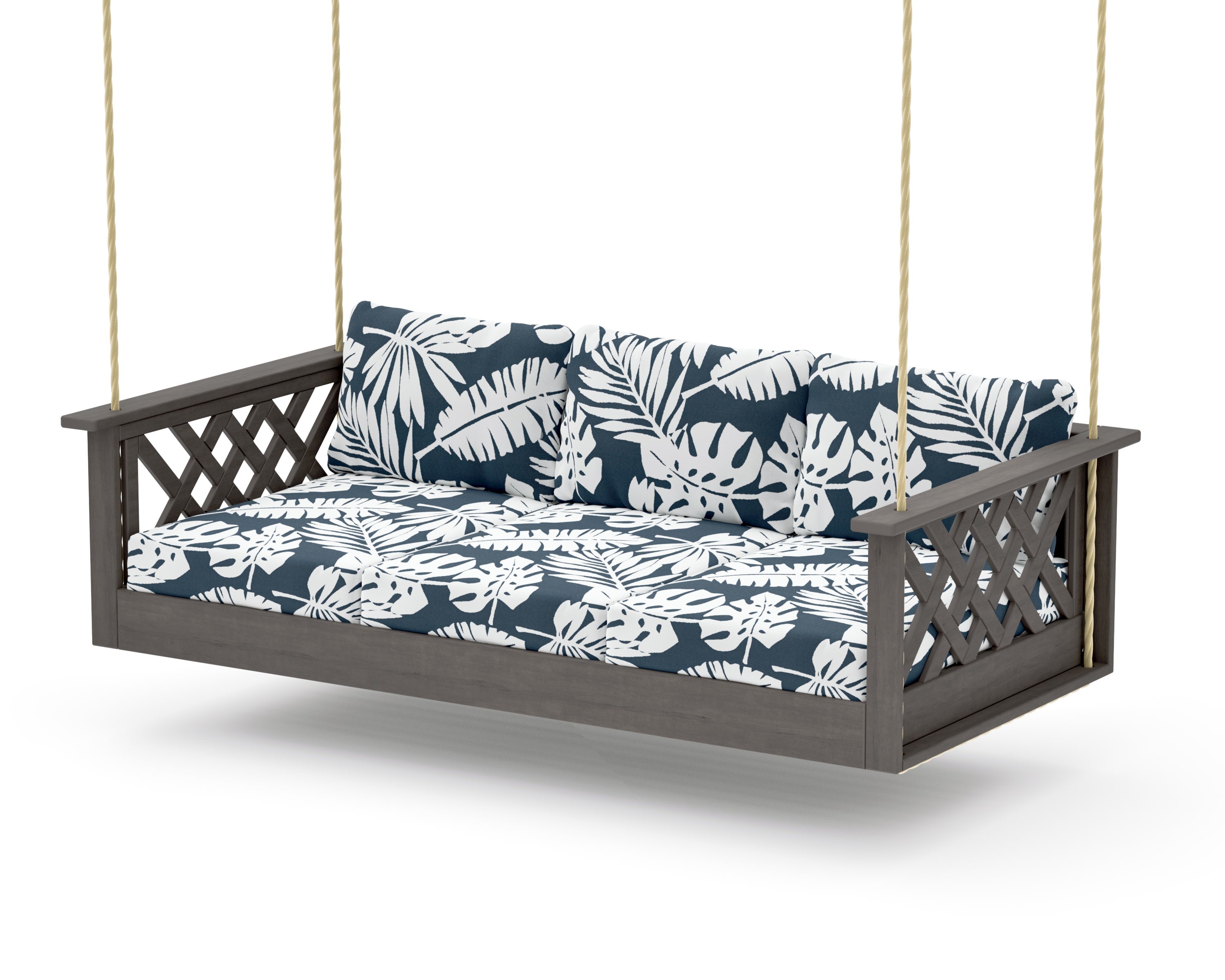 Wovendale Daybed Swing in Driftwood / Leaf Marine Indigo