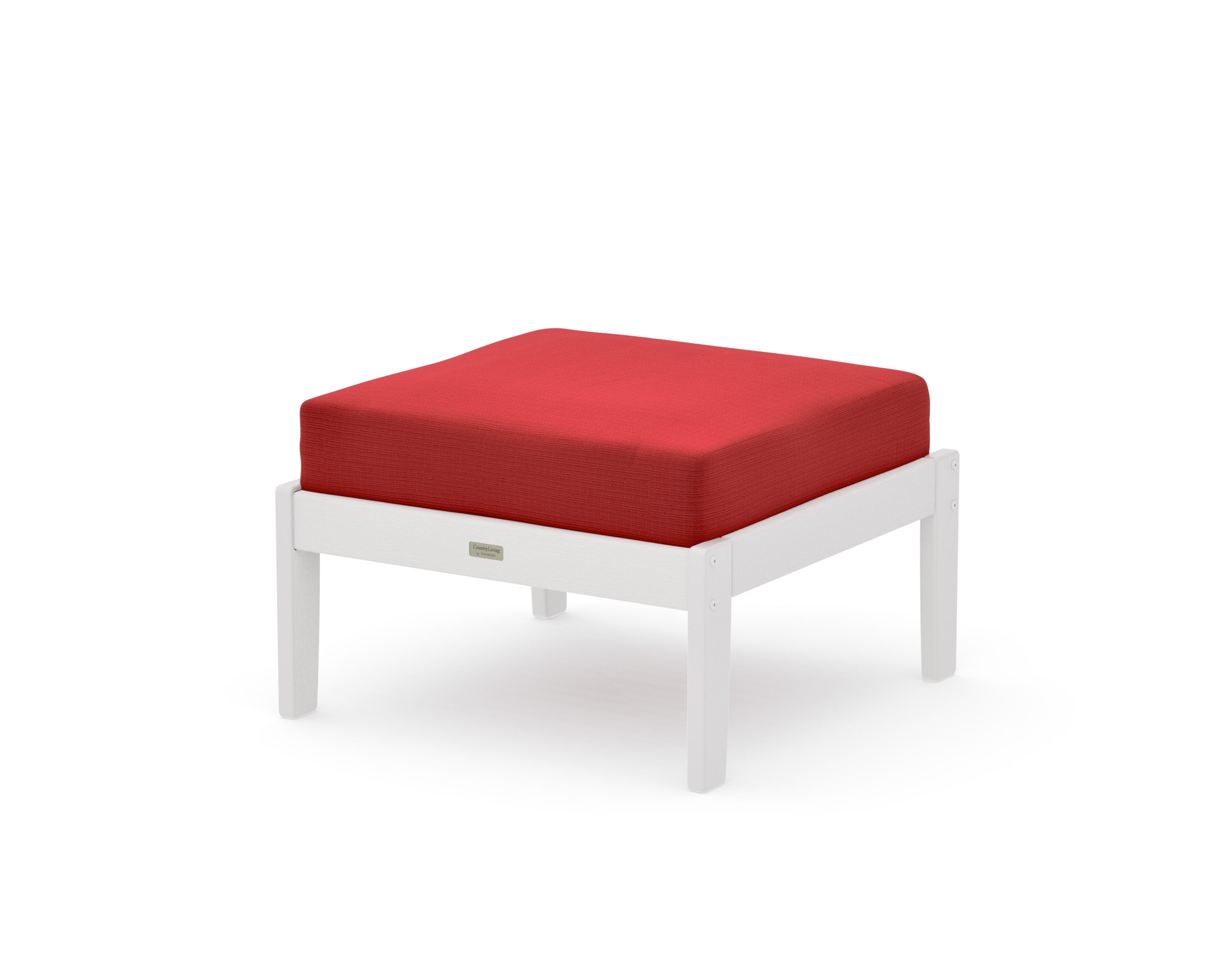 Cottage Deep Seating Ottoman in Vintage White / Crimson Linen
