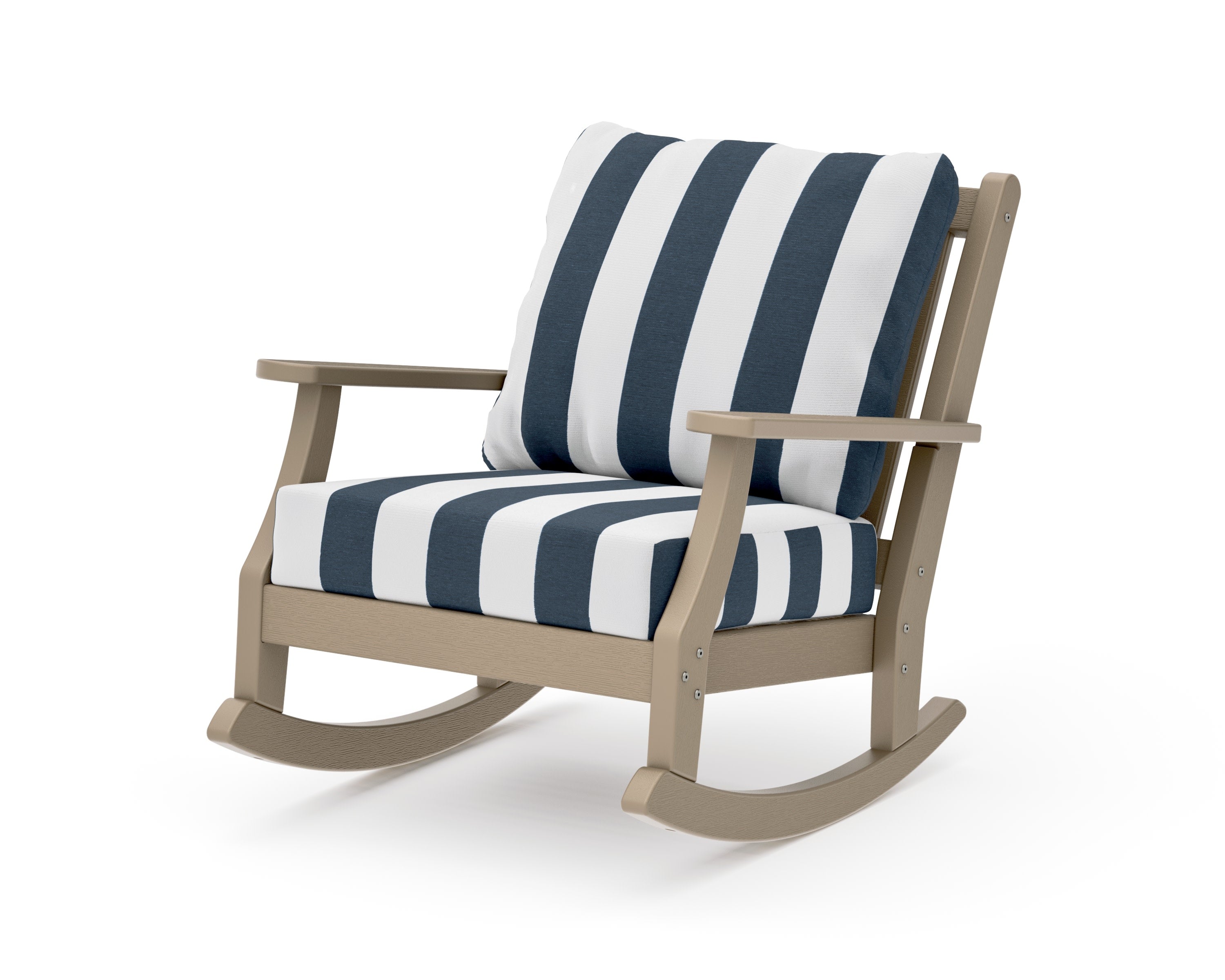 Wovendale Deep Seating Rocking Chair in Vintage Sahara / Cabana Stripe Marine Indigo