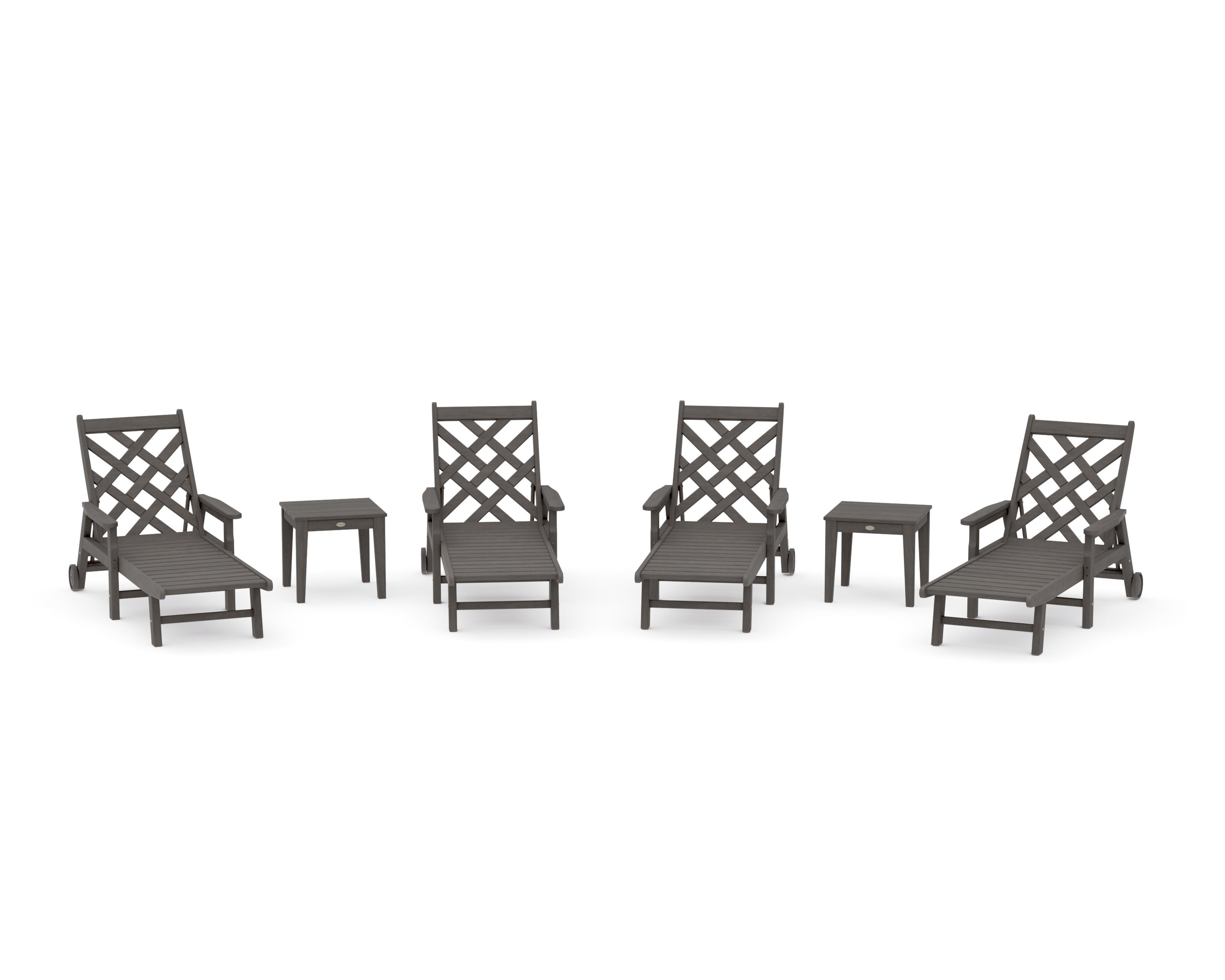 Wovendale 6-Piece Chaise Set with Arms and Wheels in Driftwood