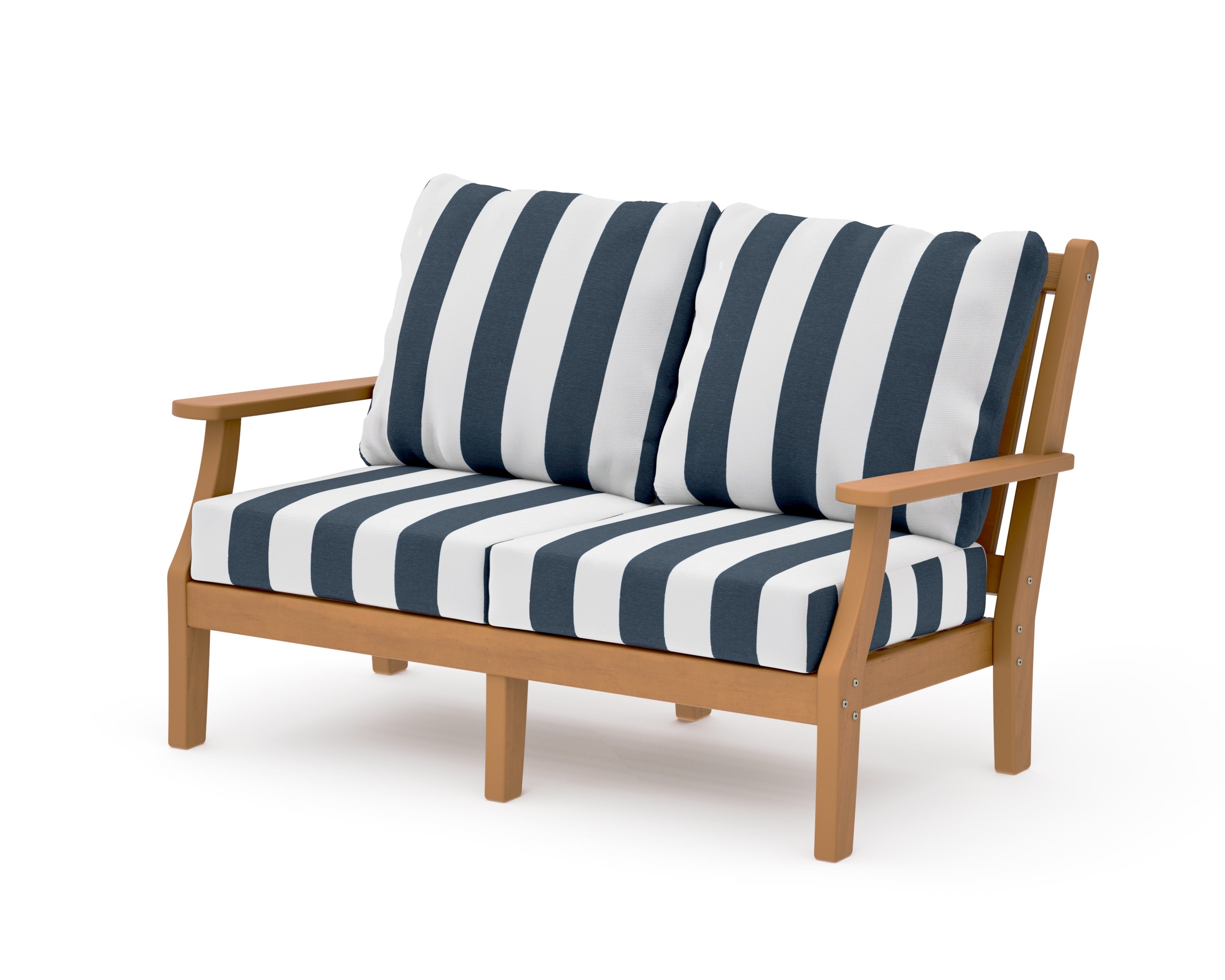 Wovendale Deep Seating Loveseat in Natural / Cabana Stripe Marine Indigo