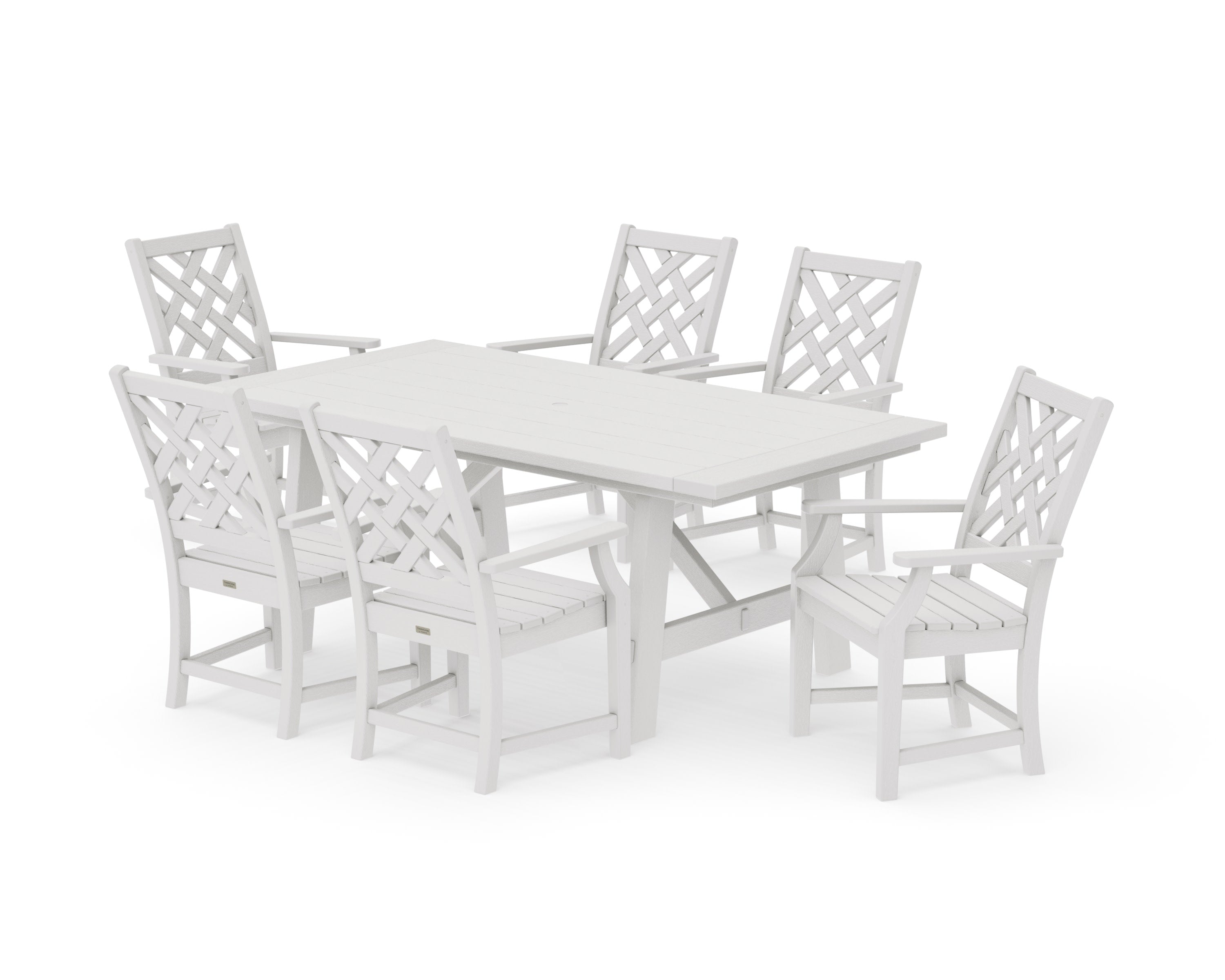 Wovendale Arm Chair 7-Piece Rustic Farmhouse Dining Set in Vintage White